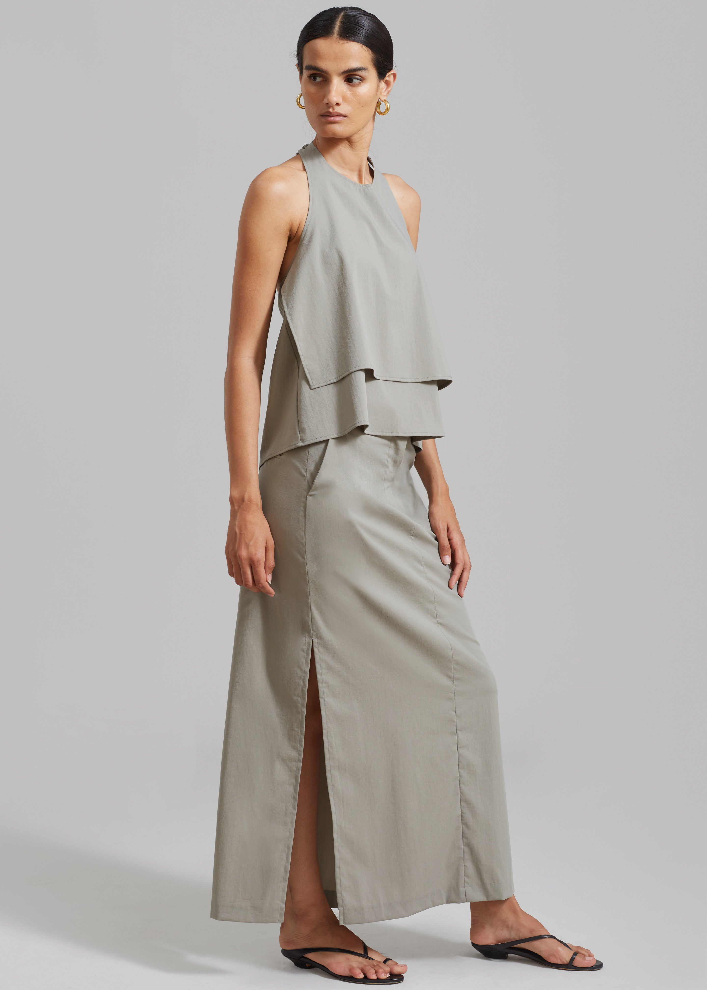 Irene Halter Neck Blouse - Slate Green - 3