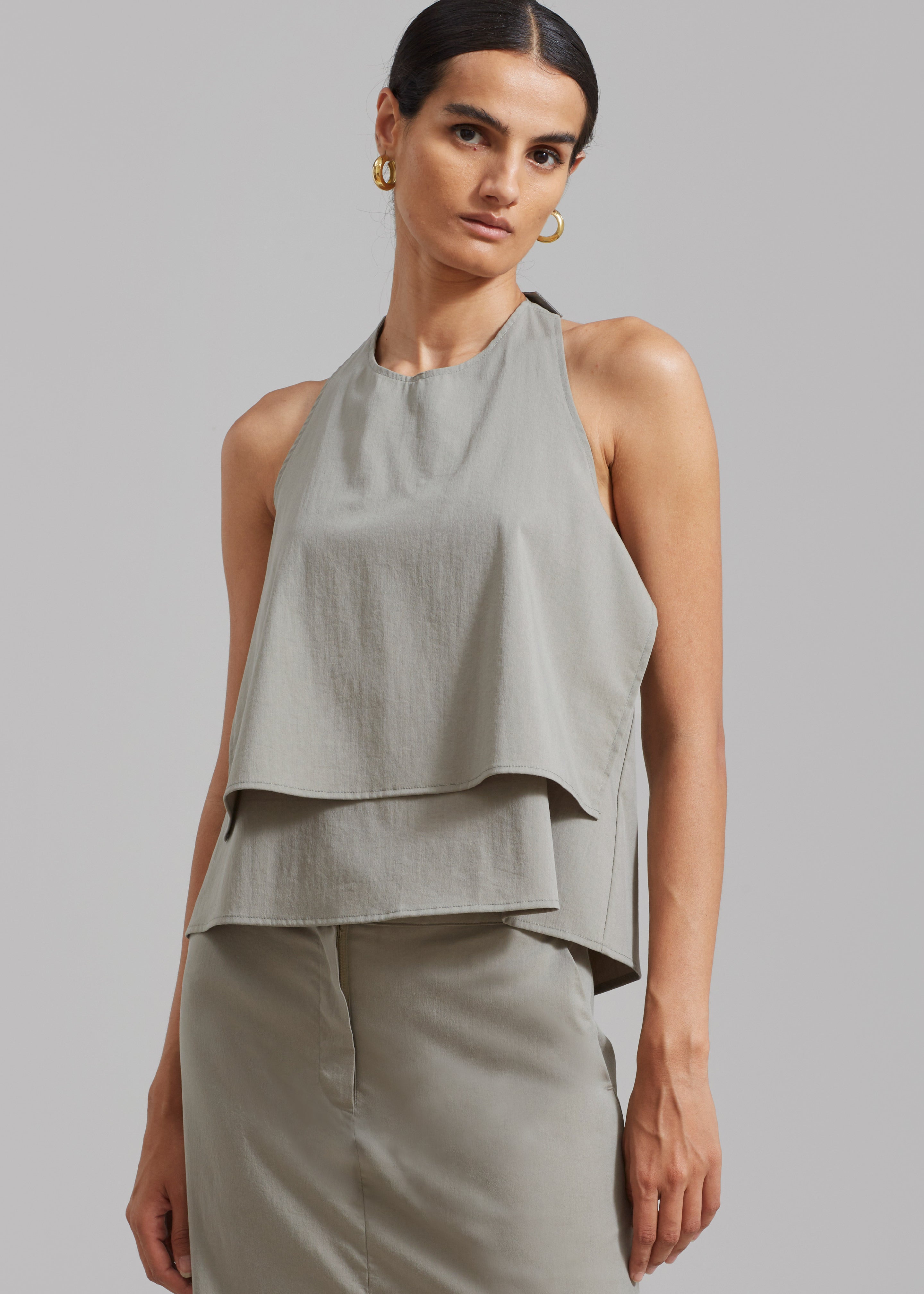 Irene Halter Neck Blouse - Slate Green - 4