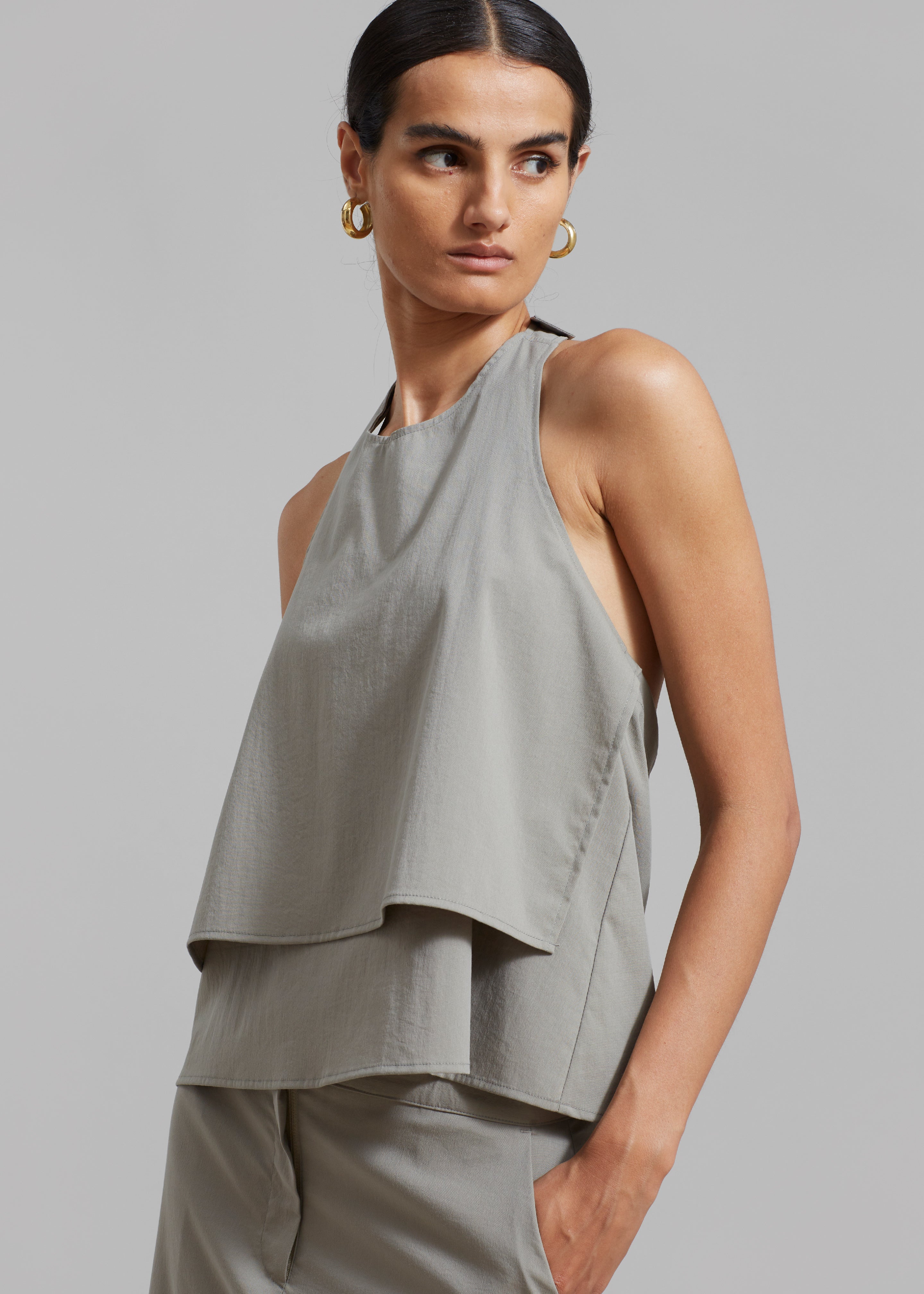 Irene Halter Neck Blouse - Slate Green - 2