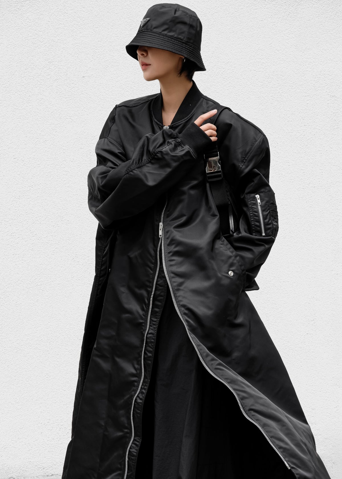 Isaac Oversized Bomber Coat - Black - 4