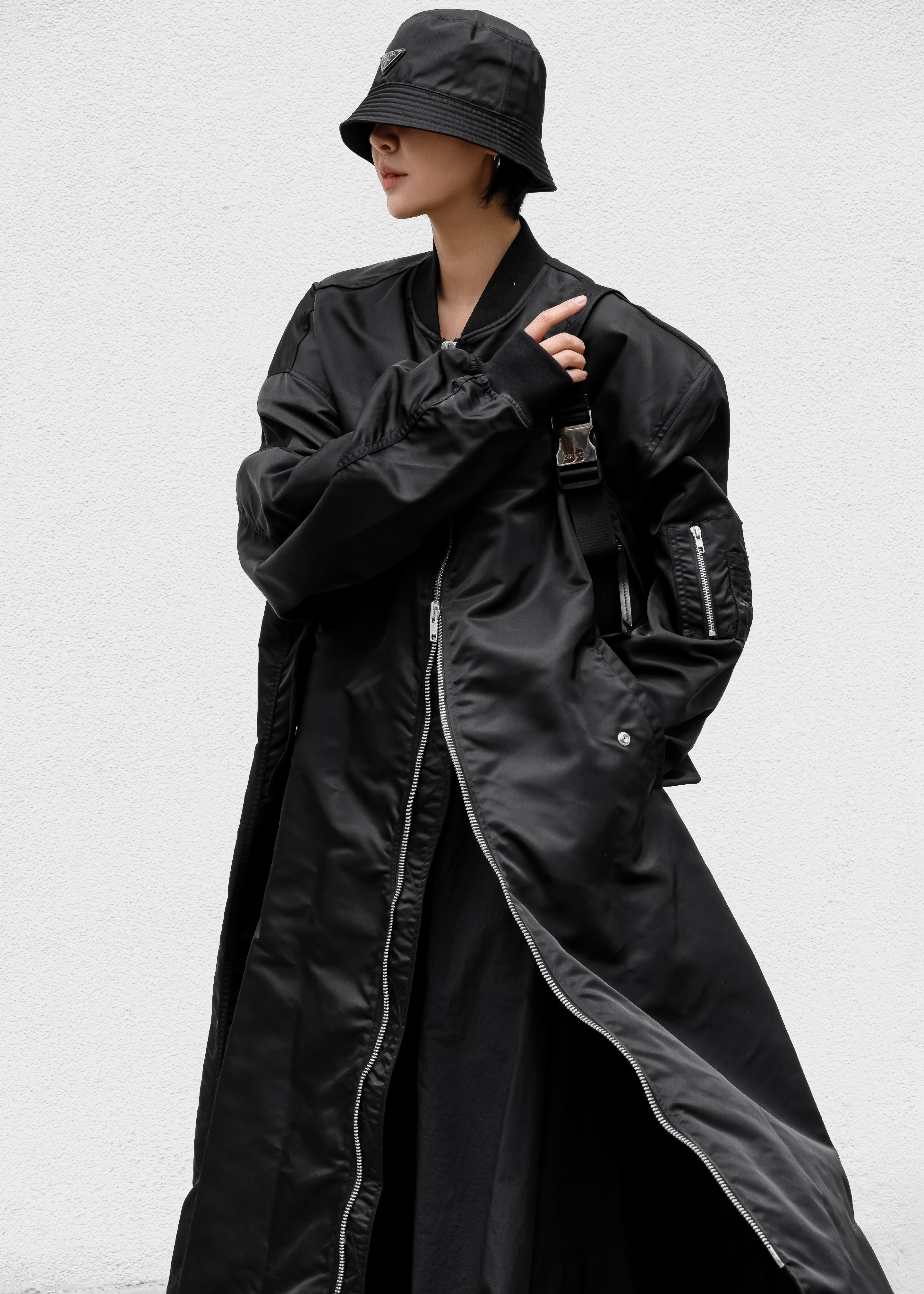 Isaac Oversized Bomber Coat - Black - 4