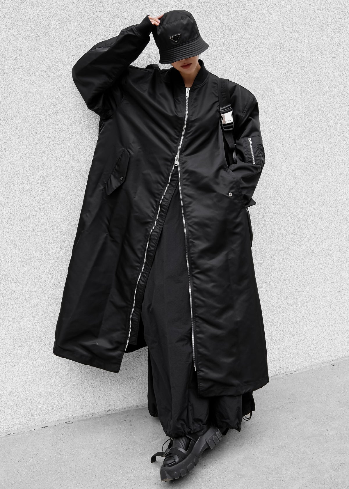 Isaac Oversized Bomber Coat - Black - 1