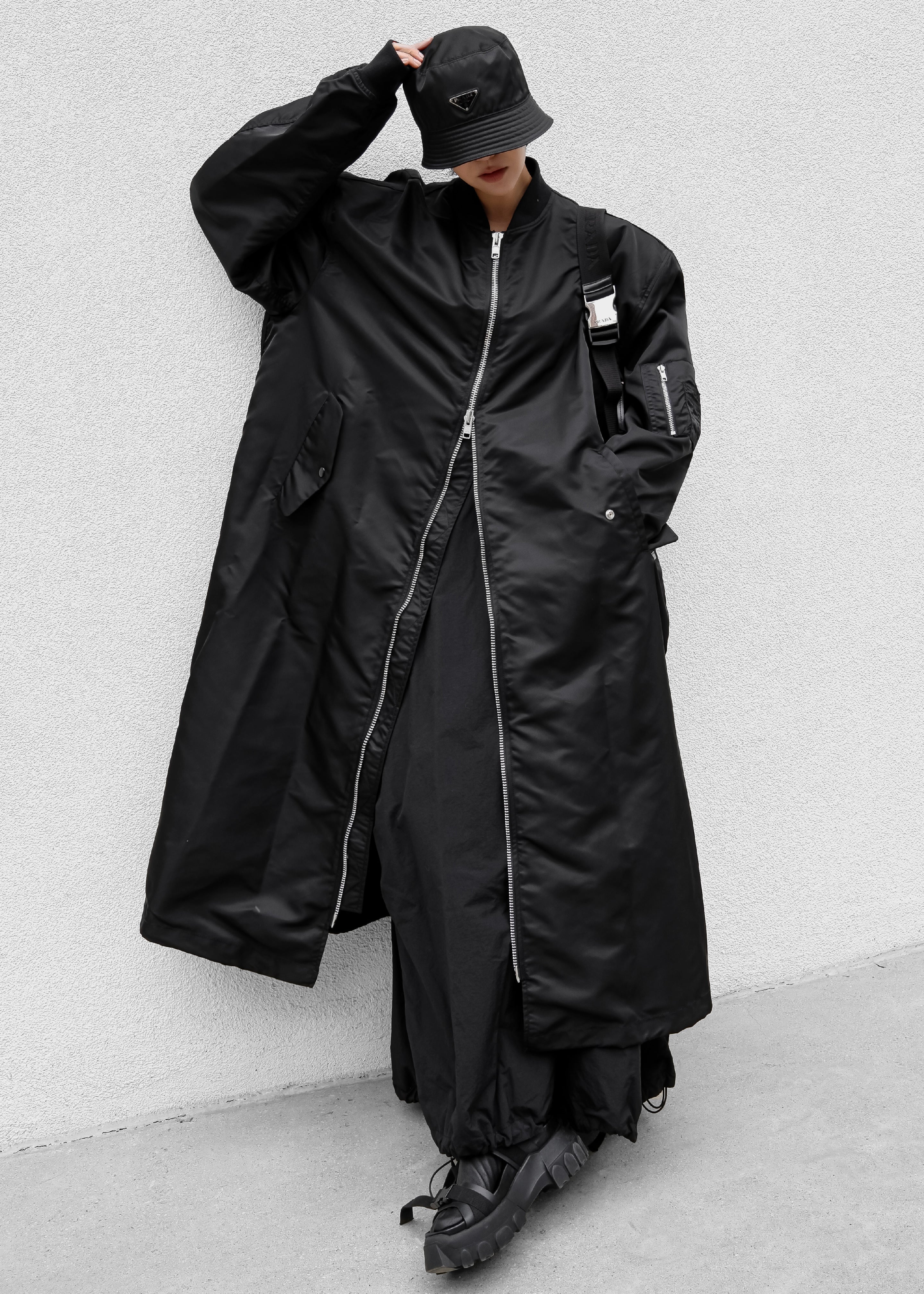 Isaac Oversized Bomber Coat - Black - 1