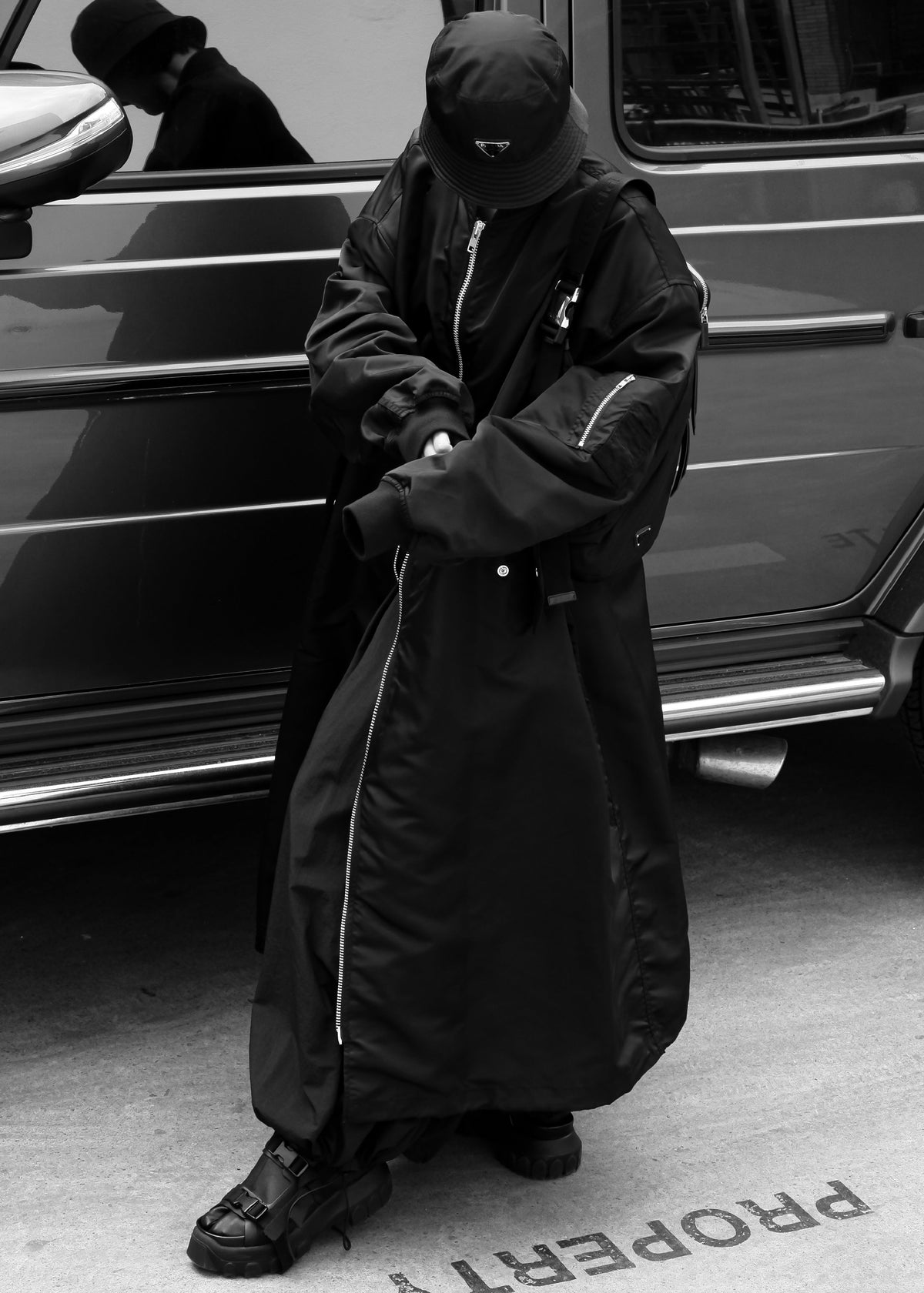 Isaac Oversized Bomber Coat - Black - 3