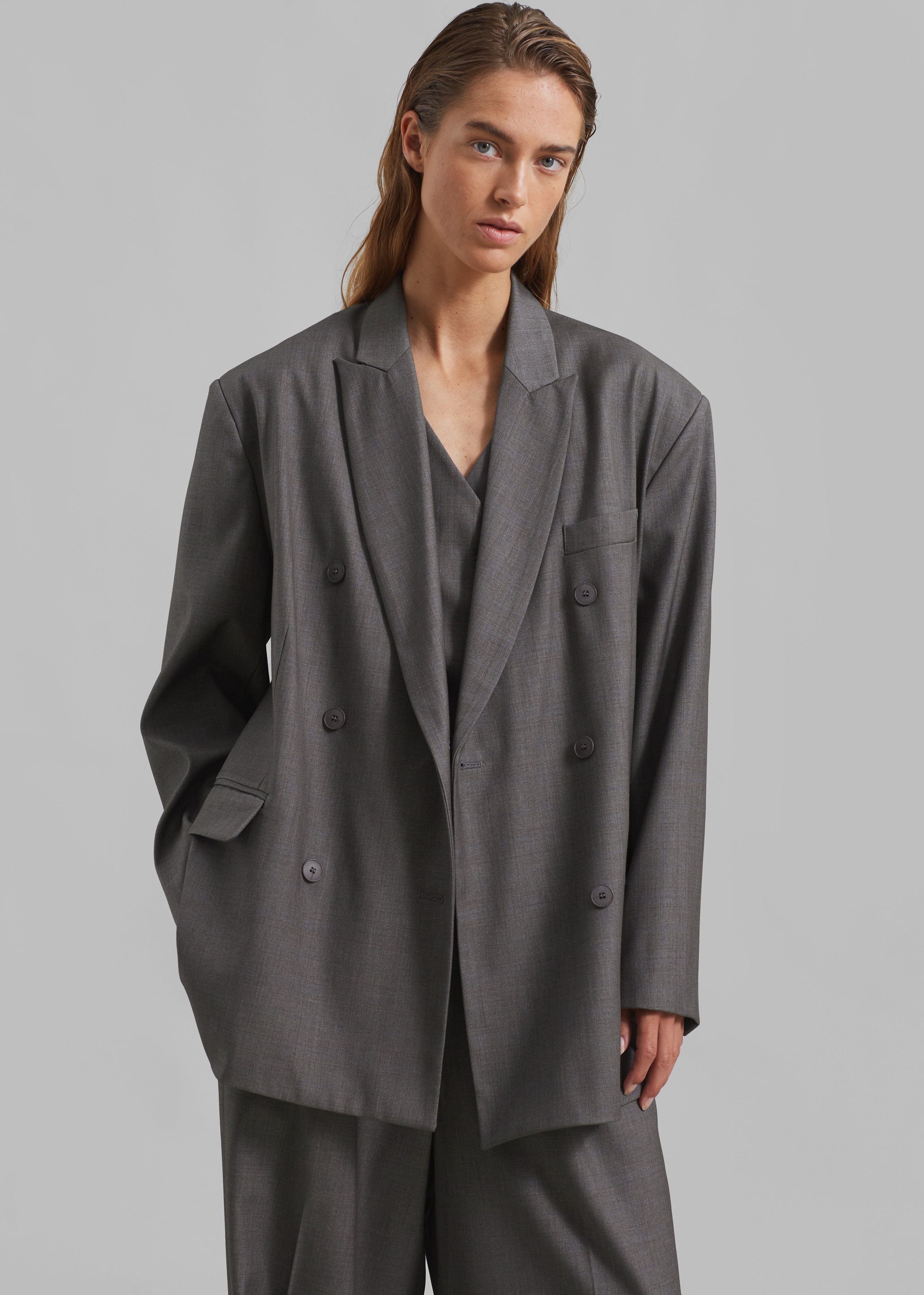 Ivey Double Breasted Blazer - Grey Melange - 7