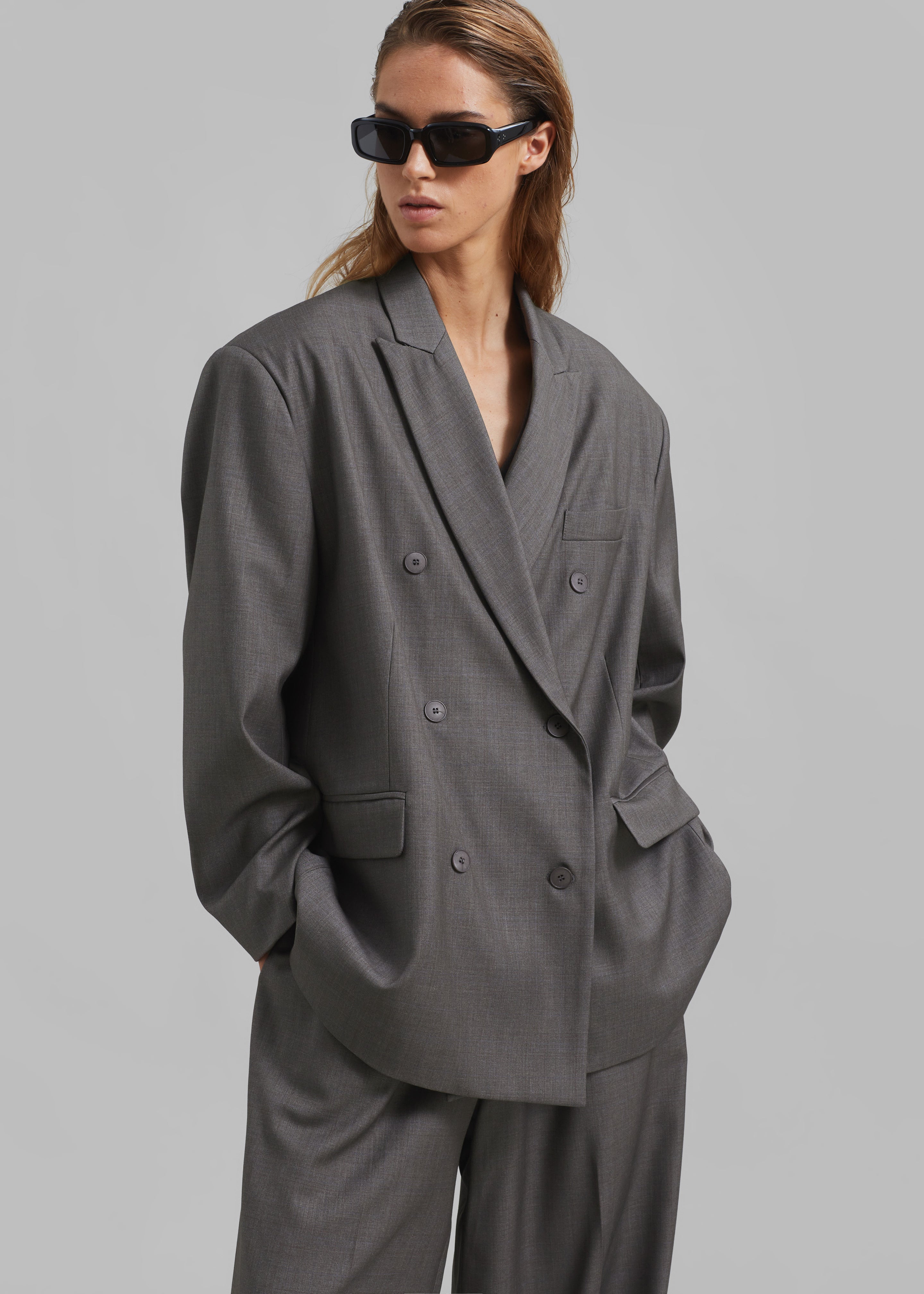 Ivey Double Breasted Blazer - Grey Melange - 5