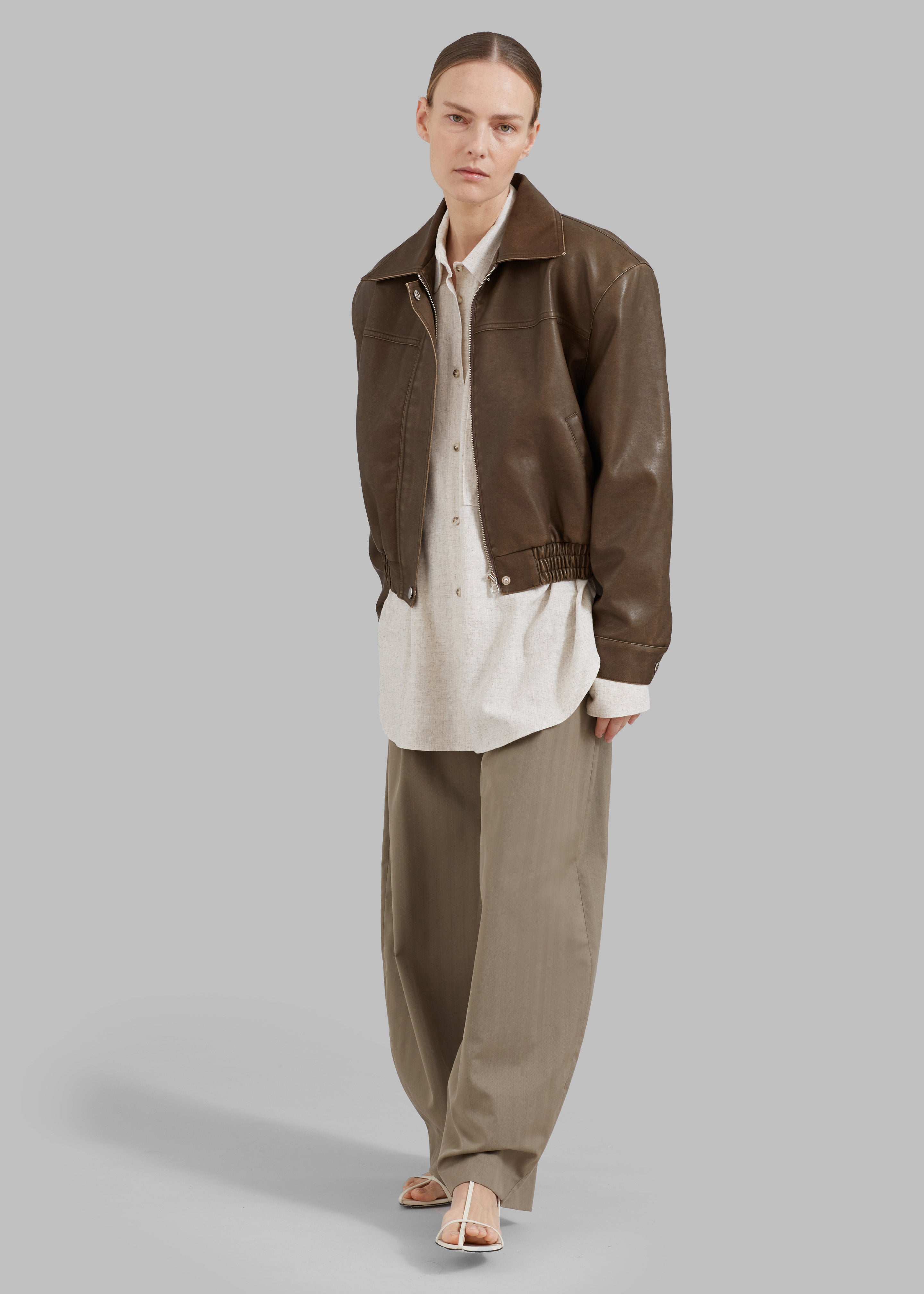 Jaden Faux Leather Bomber - Brown - 6