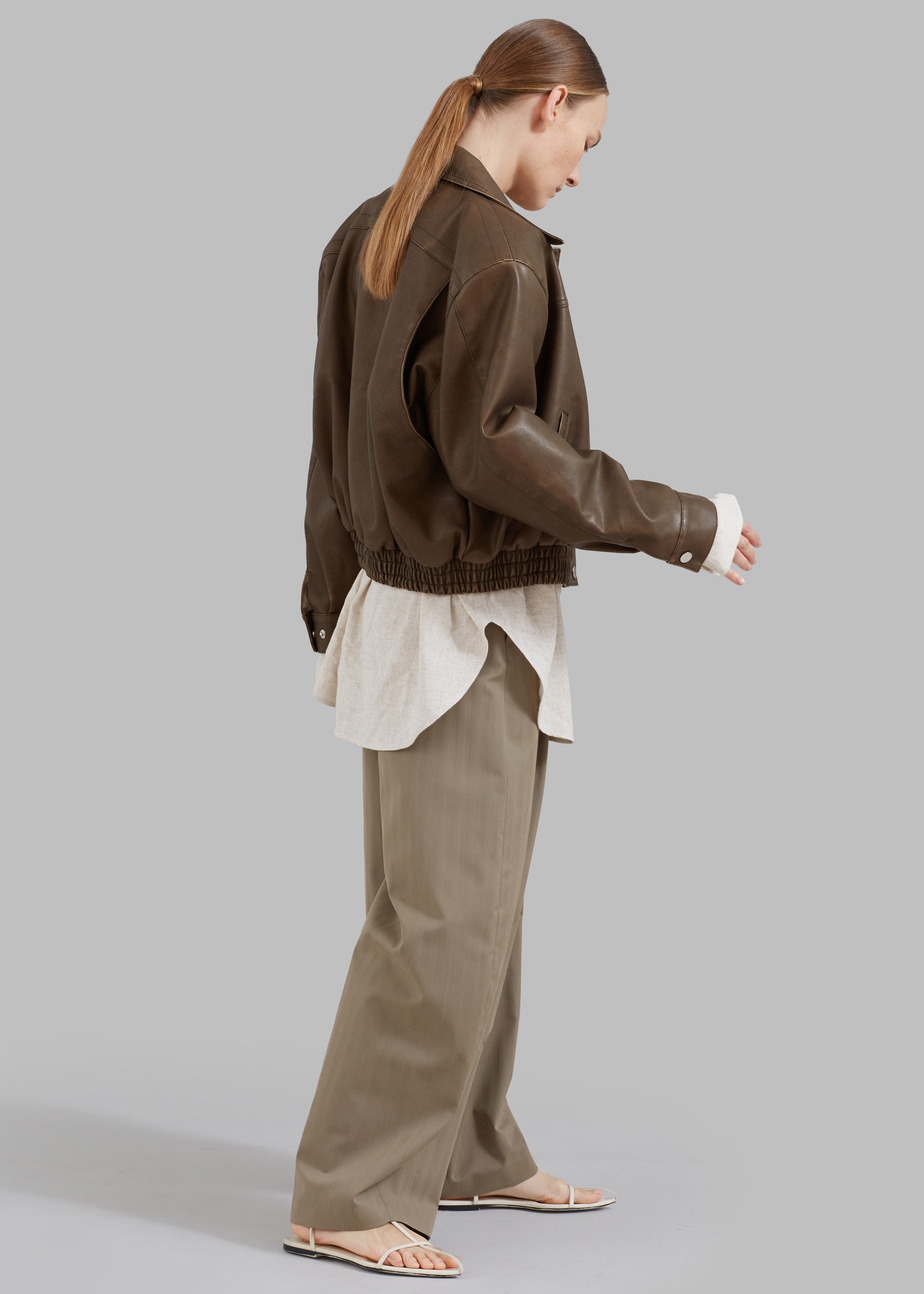 Jaden Faux Leather Bomber - Brown - 8