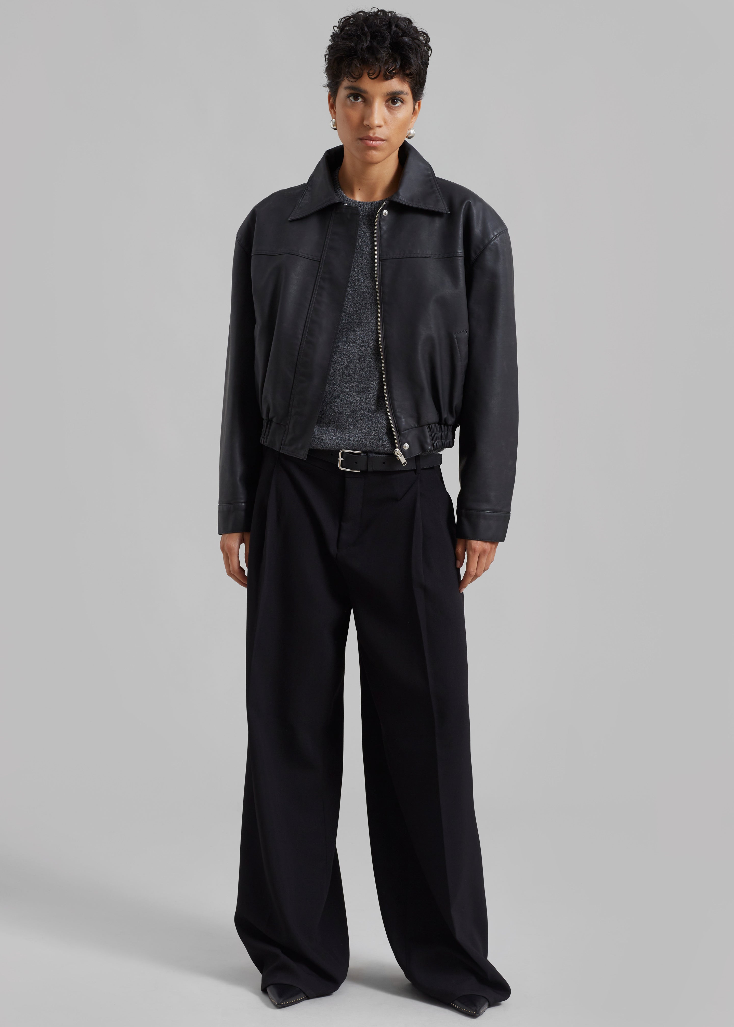 Jaden Faux Leather Bomber - Black - 6