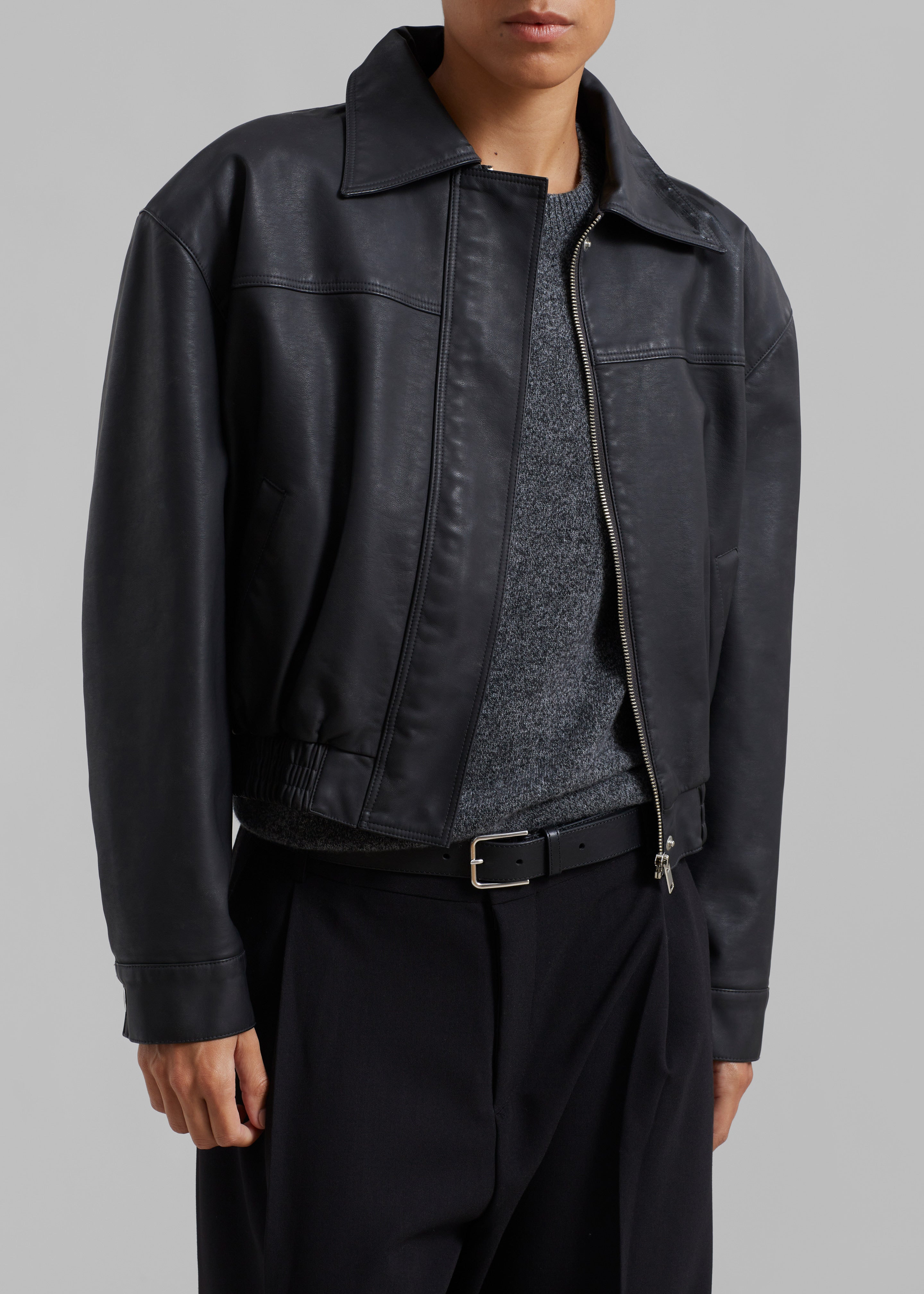 Jaden Faux Leather Bomber - Black - 5