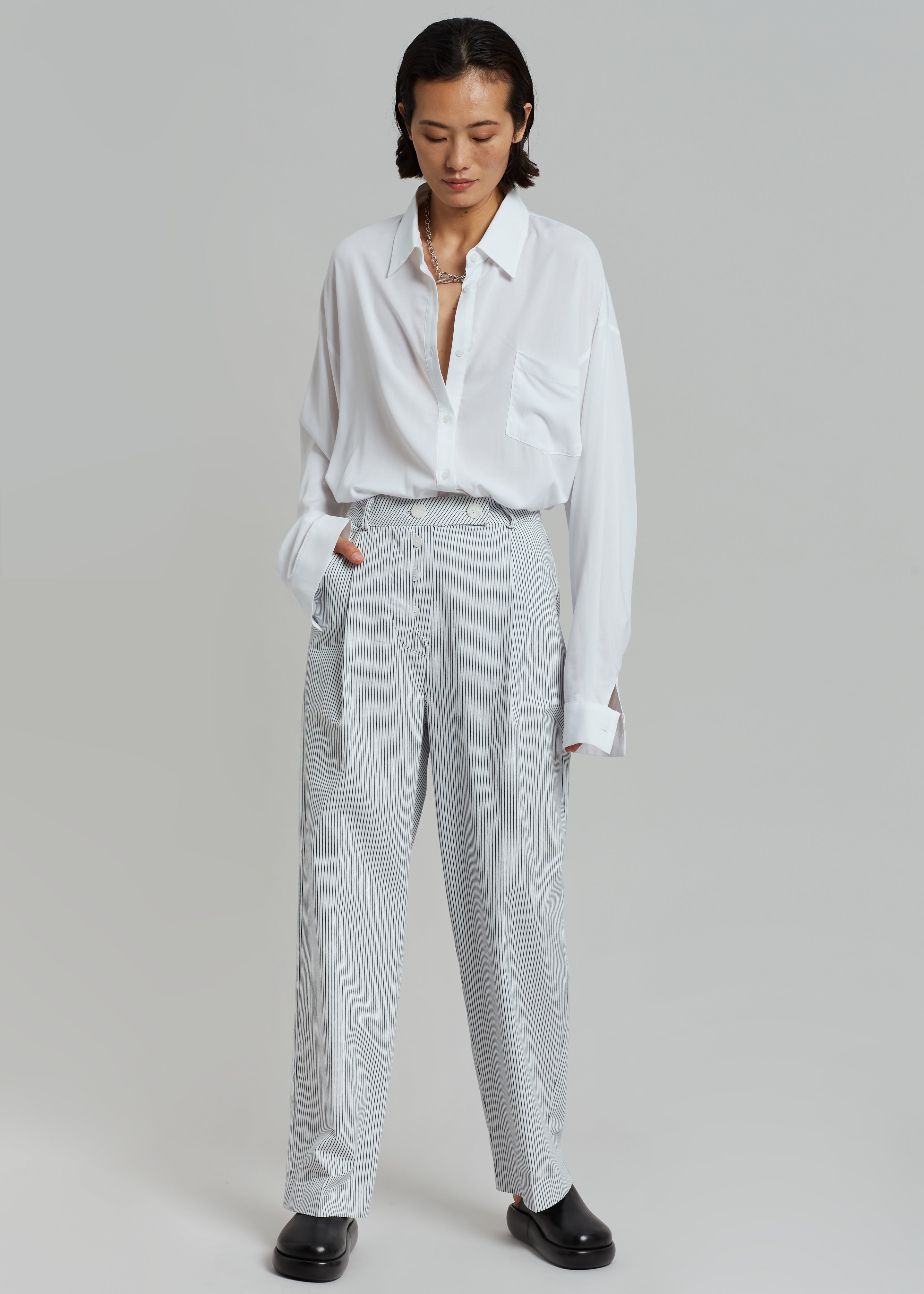 Jess Wide Pants - White Stripe - 9
