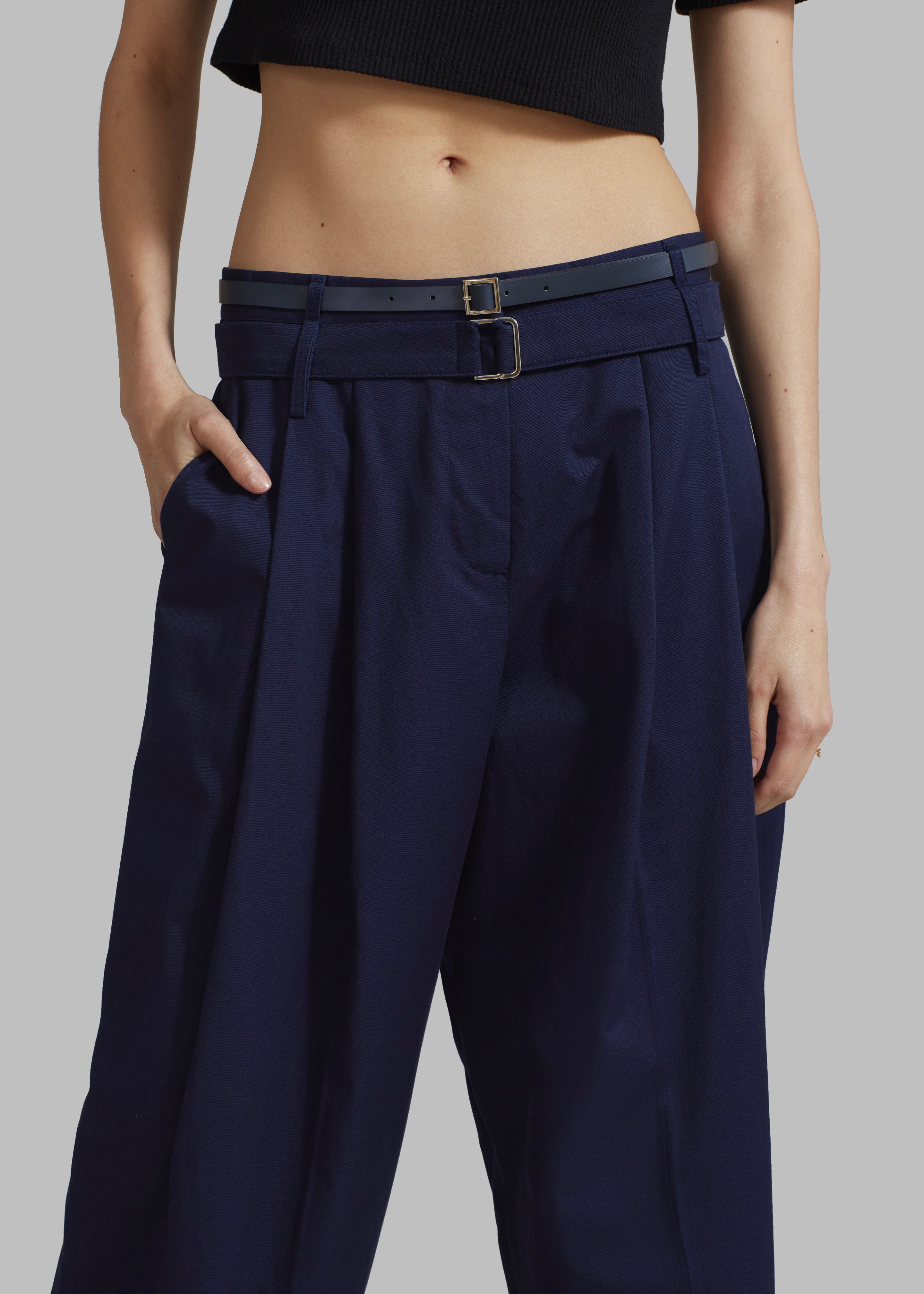 Joan Double Belted Pants - Navy - 2