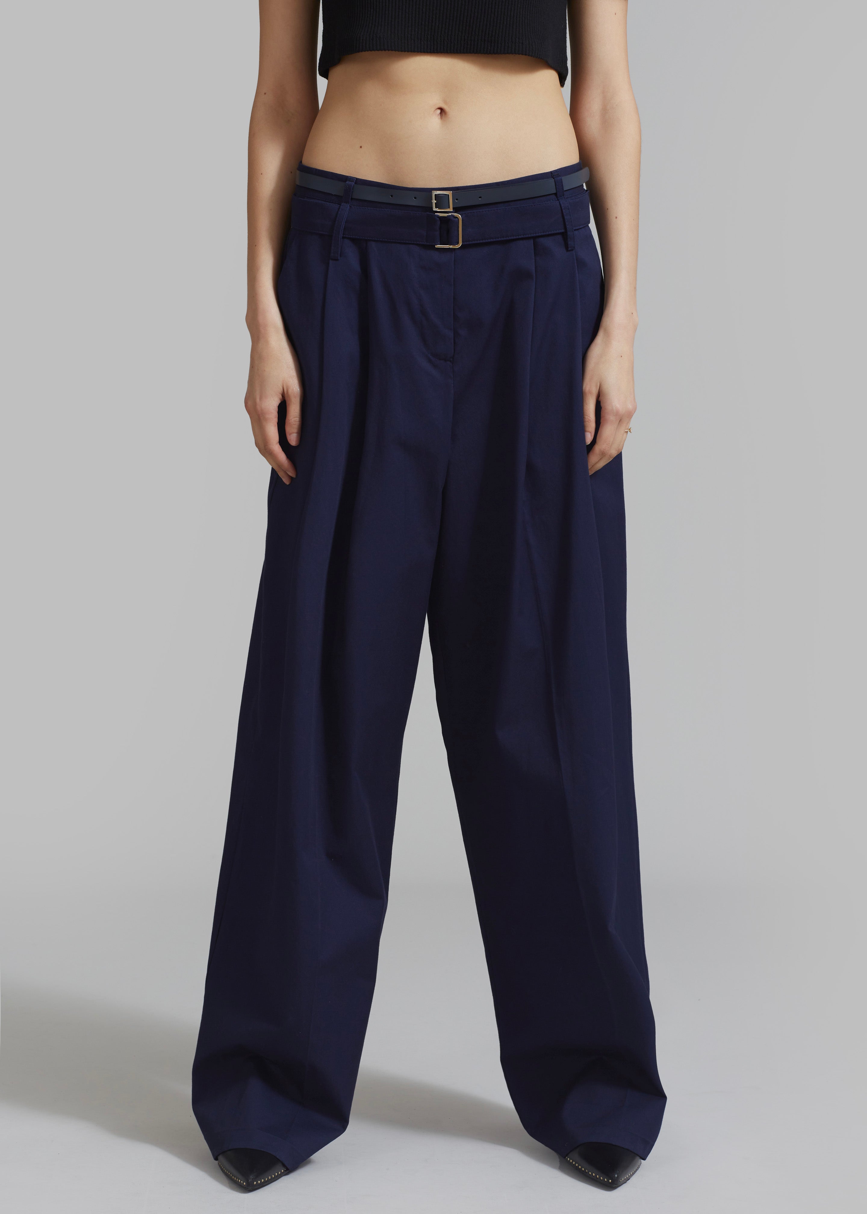 Joan Double Belted Pants - Navy - 4