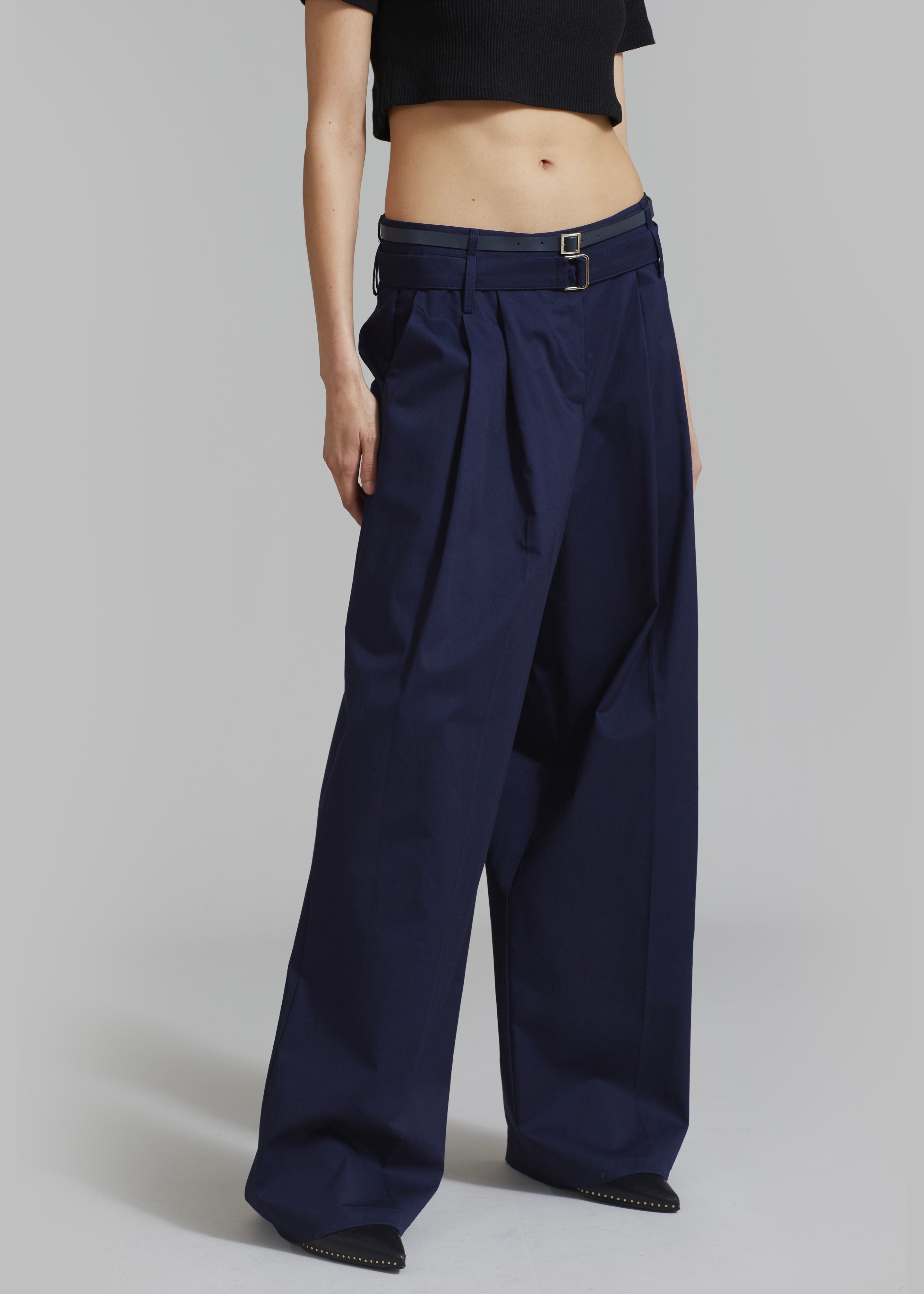 Joan Double Belted Pants - Navy - 1
