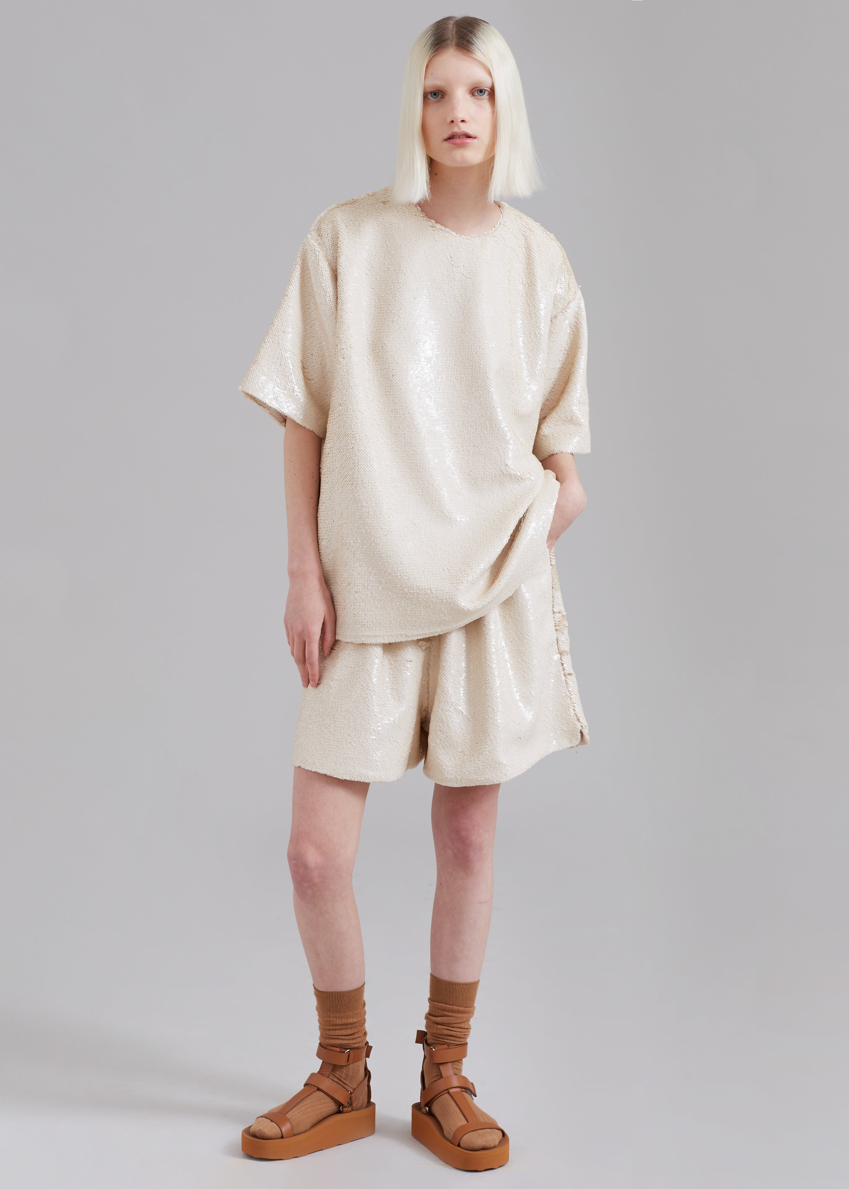 Jones Boxy Sequins Tee - Cream - 6