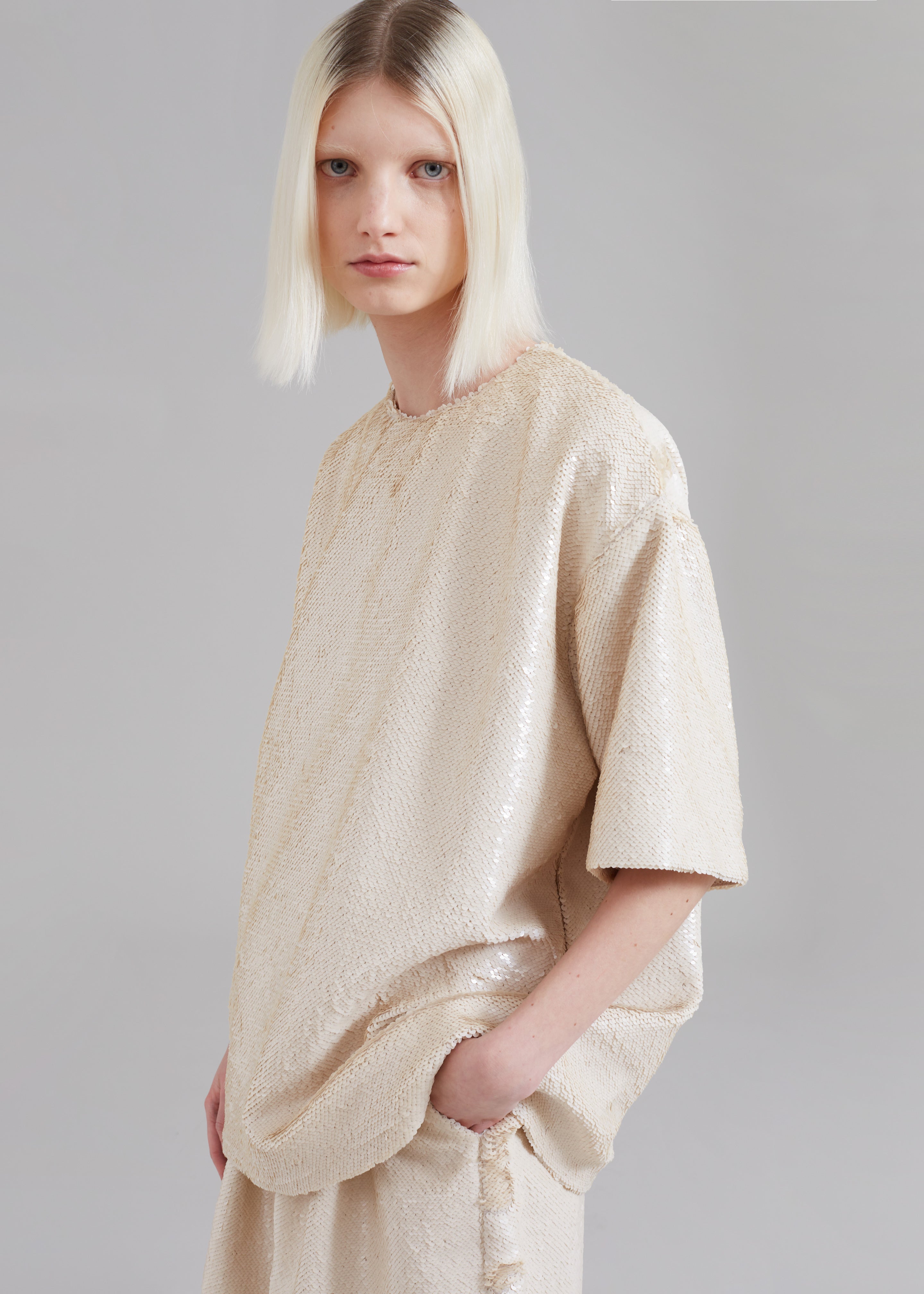 Jones Boxy Sequins Tee - Cream - 5