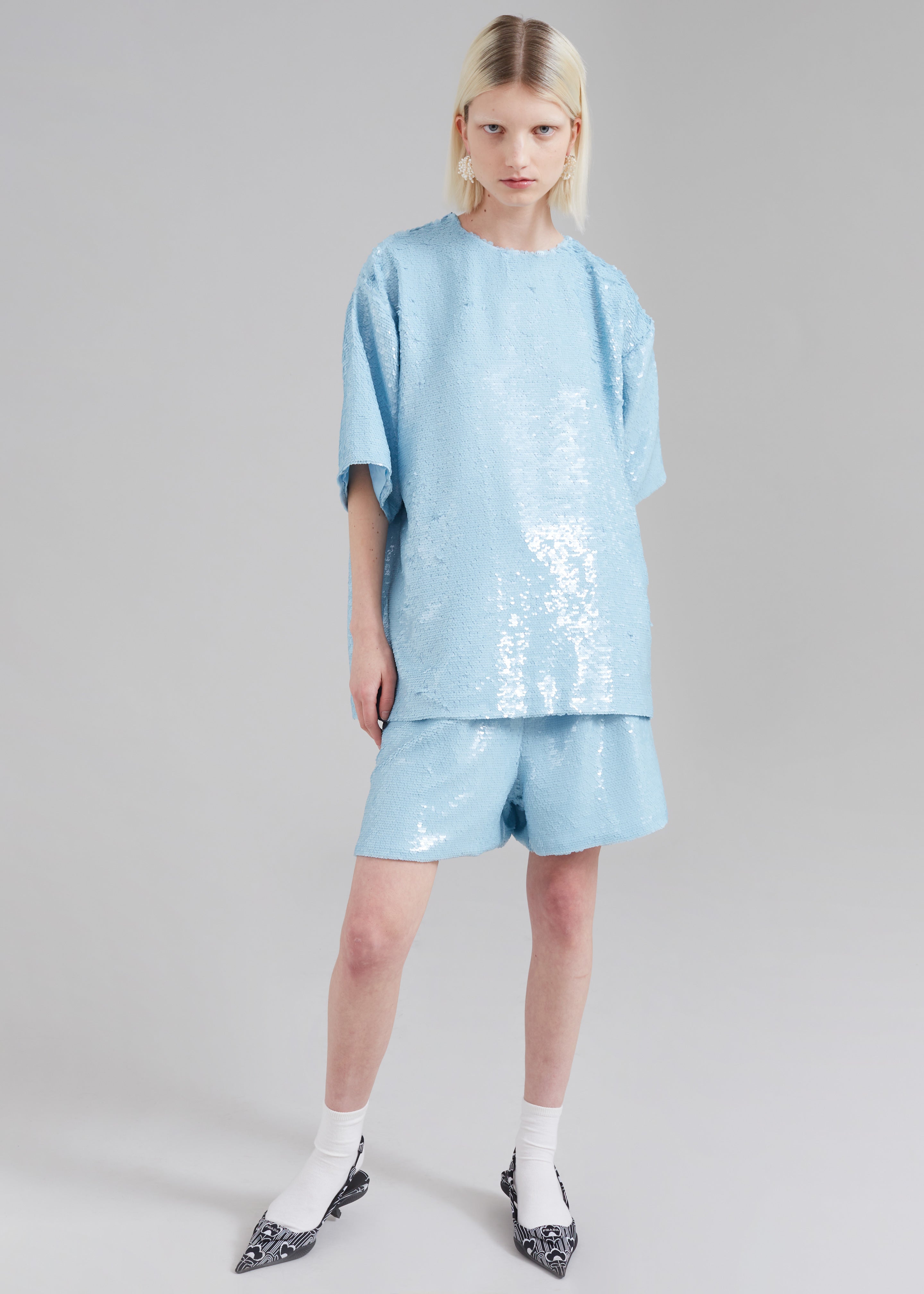 Jones Boxy Sequins Tee Sky