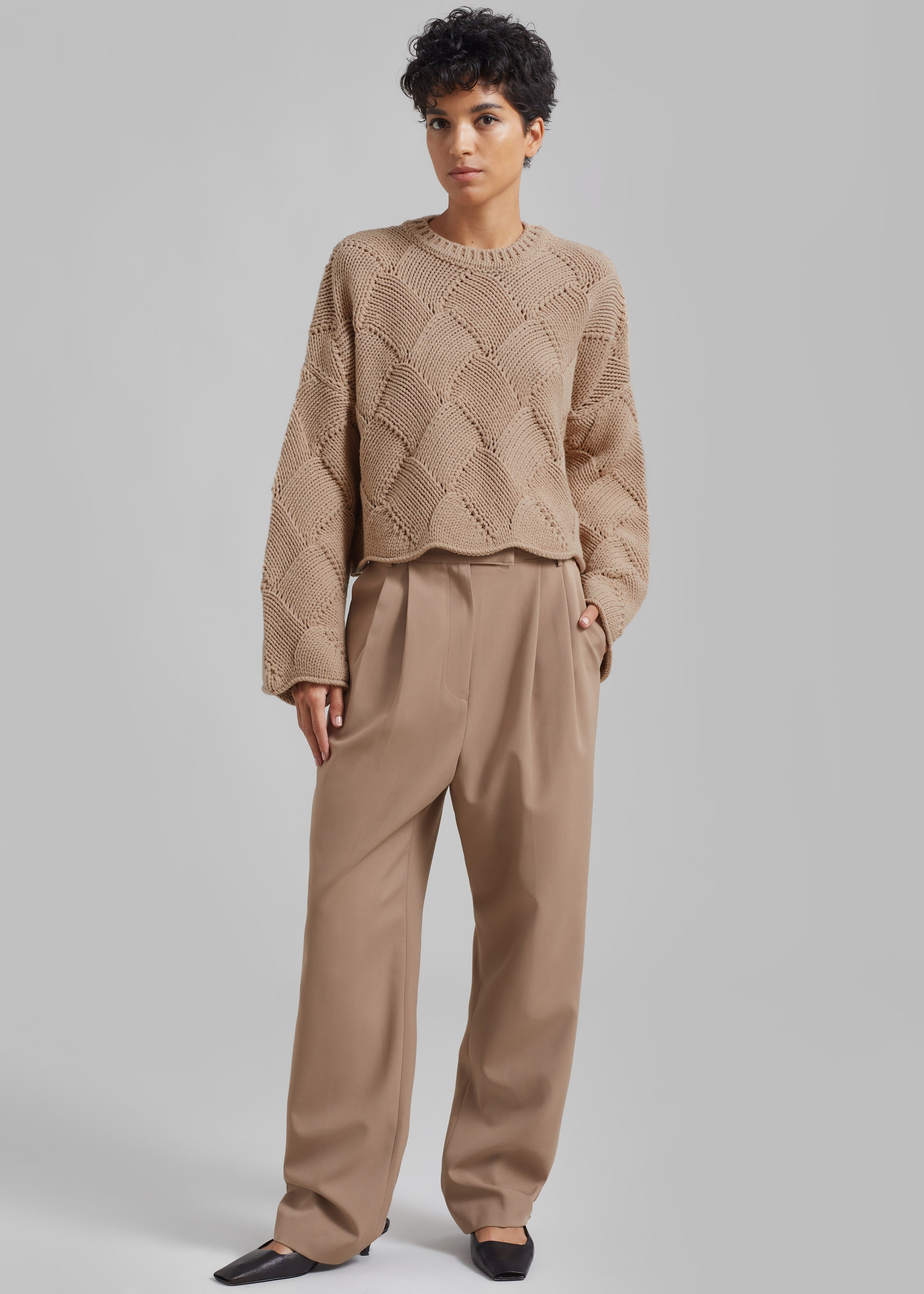 JW Anderson Cropped Basket Weave Jumper - Beige - 2