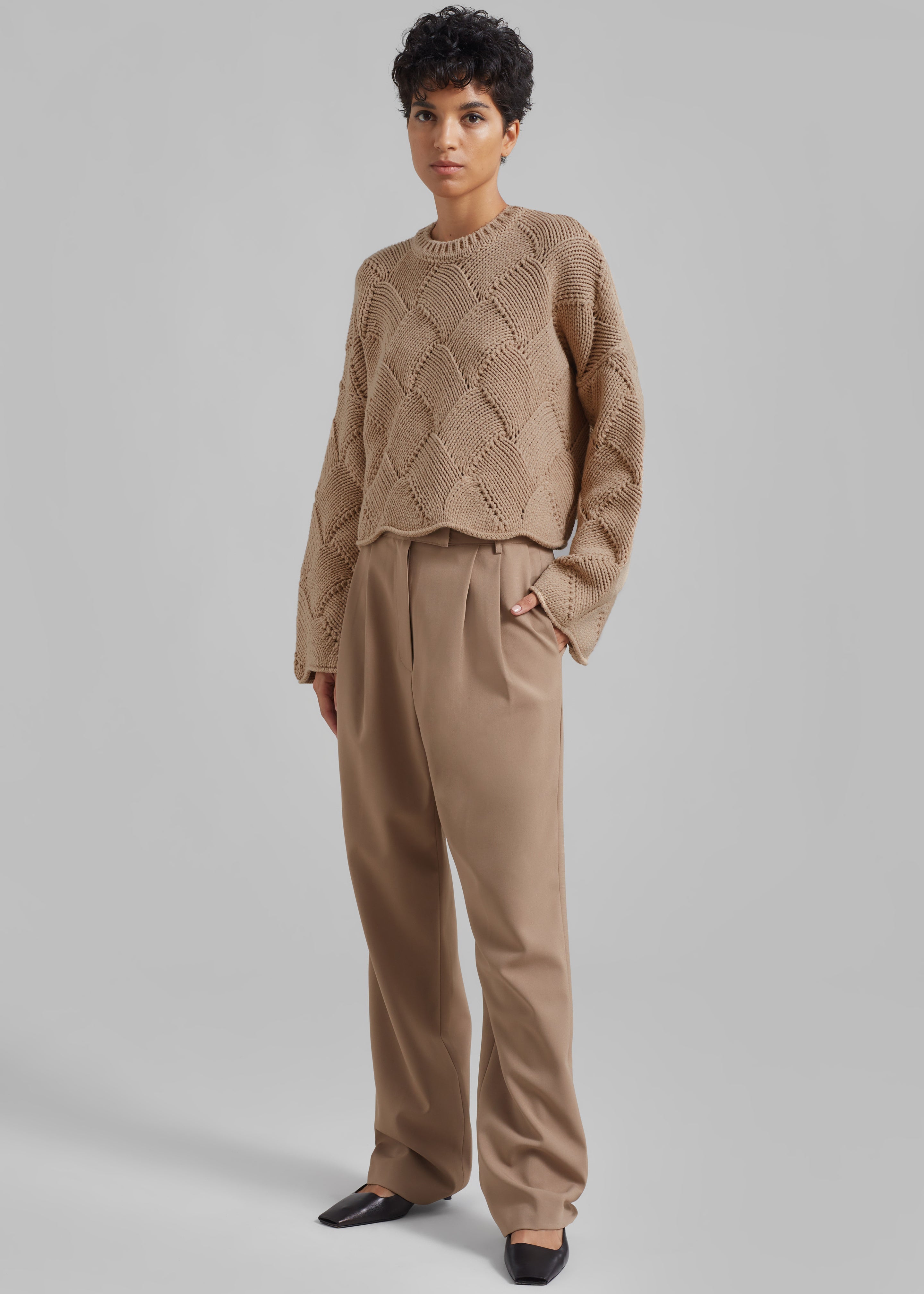JW Anderson Cropped Basket Weave Jumper - Beige - 5