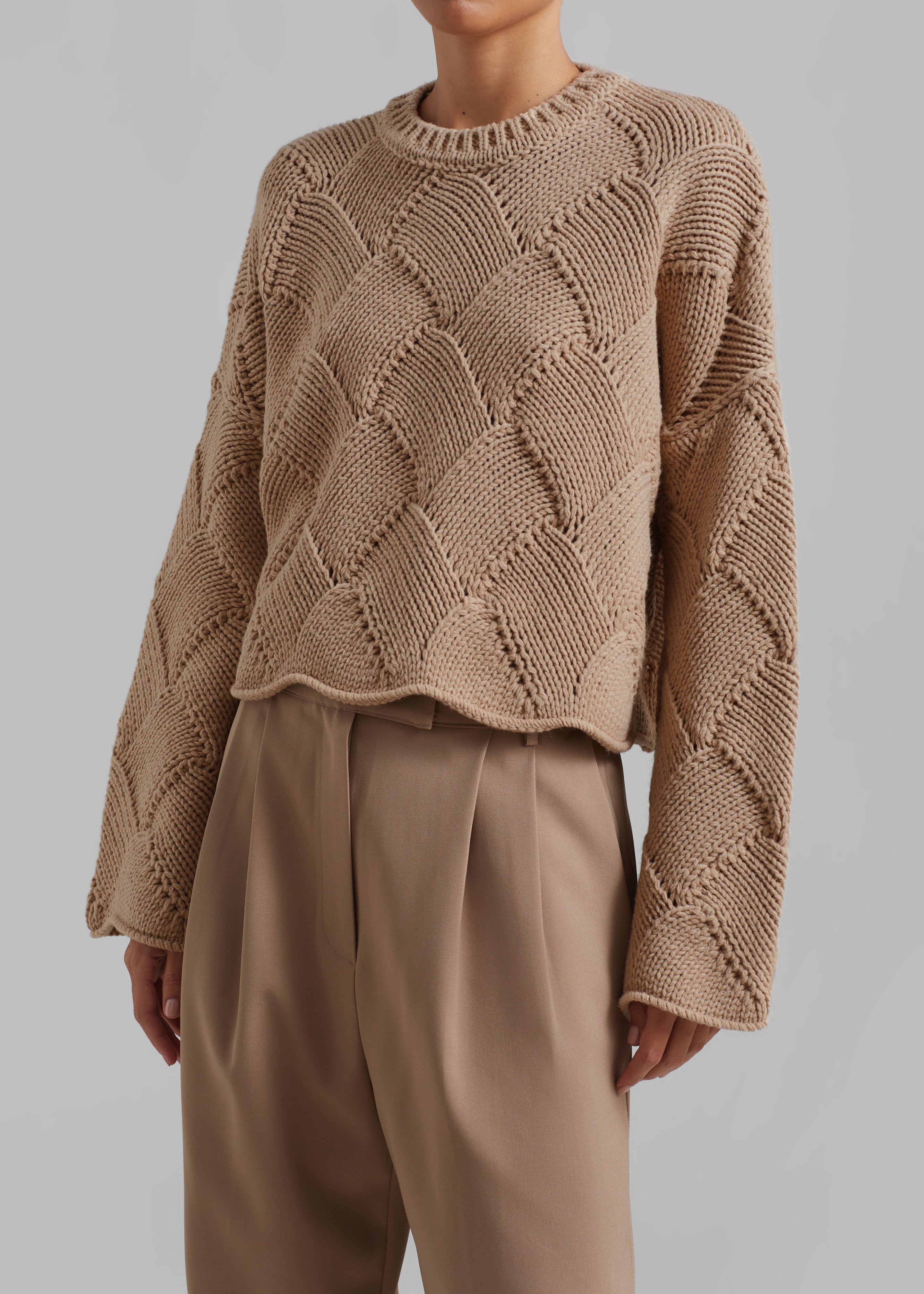 JW Anderson Cropped Basket Weave Jumper - Beige - 3