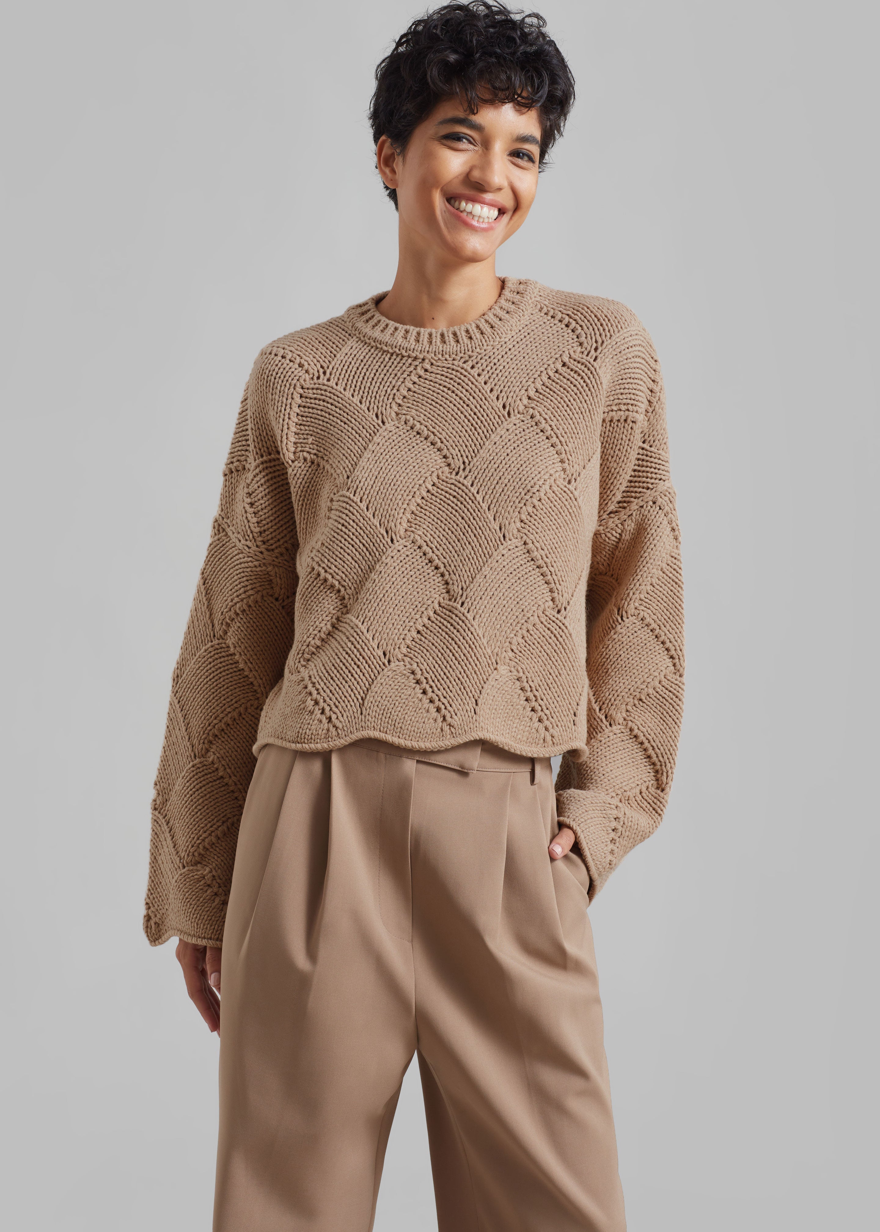 JW Anderson Cropped Basket Weave Jumper - Beige - 4