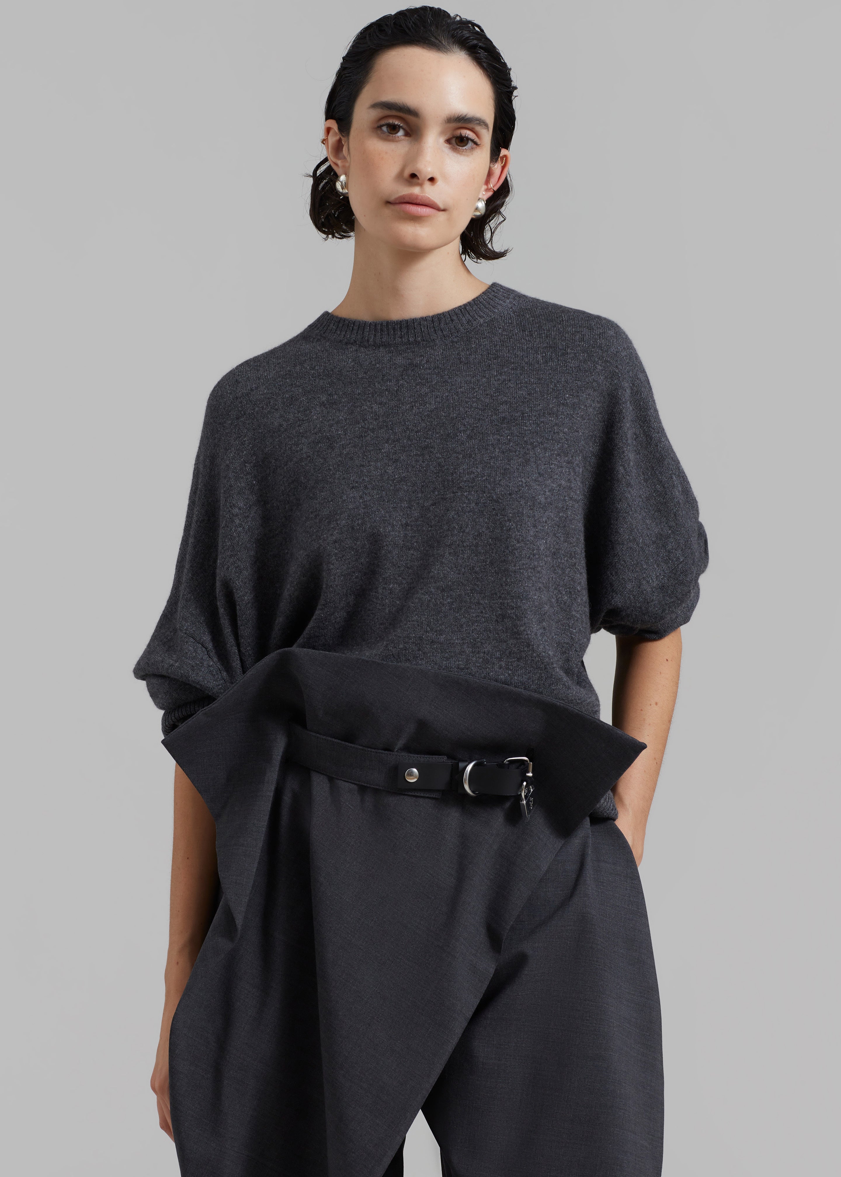 JW Anderson Padlock Strap Fold Over Trousers - Mid Grey Melange - 2