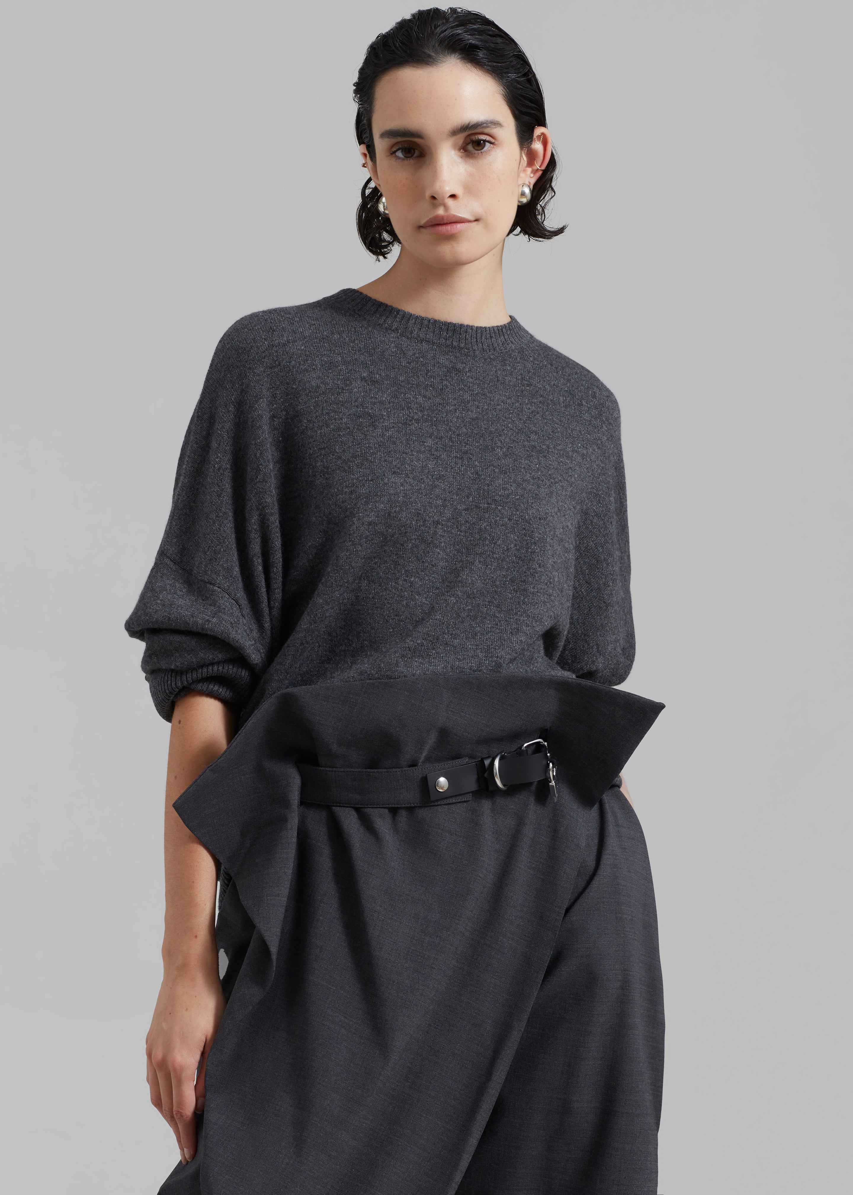 JW Anderson Padlock Strap Fold Over Trousers - Mid Grey Melange - 6