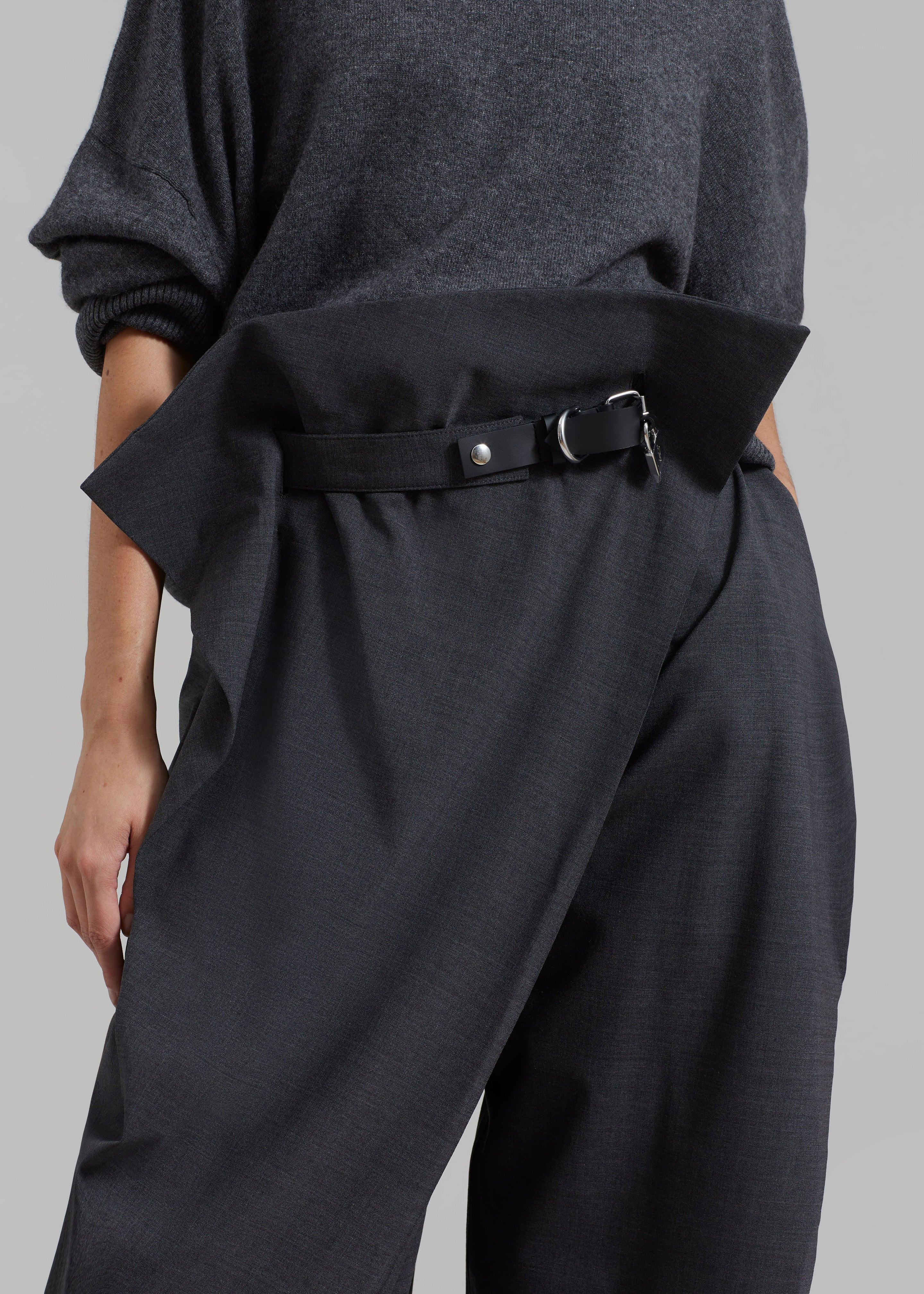 JW Anderson Padlock Strap Fold Over Trousers - Mid Grey Melange - 3