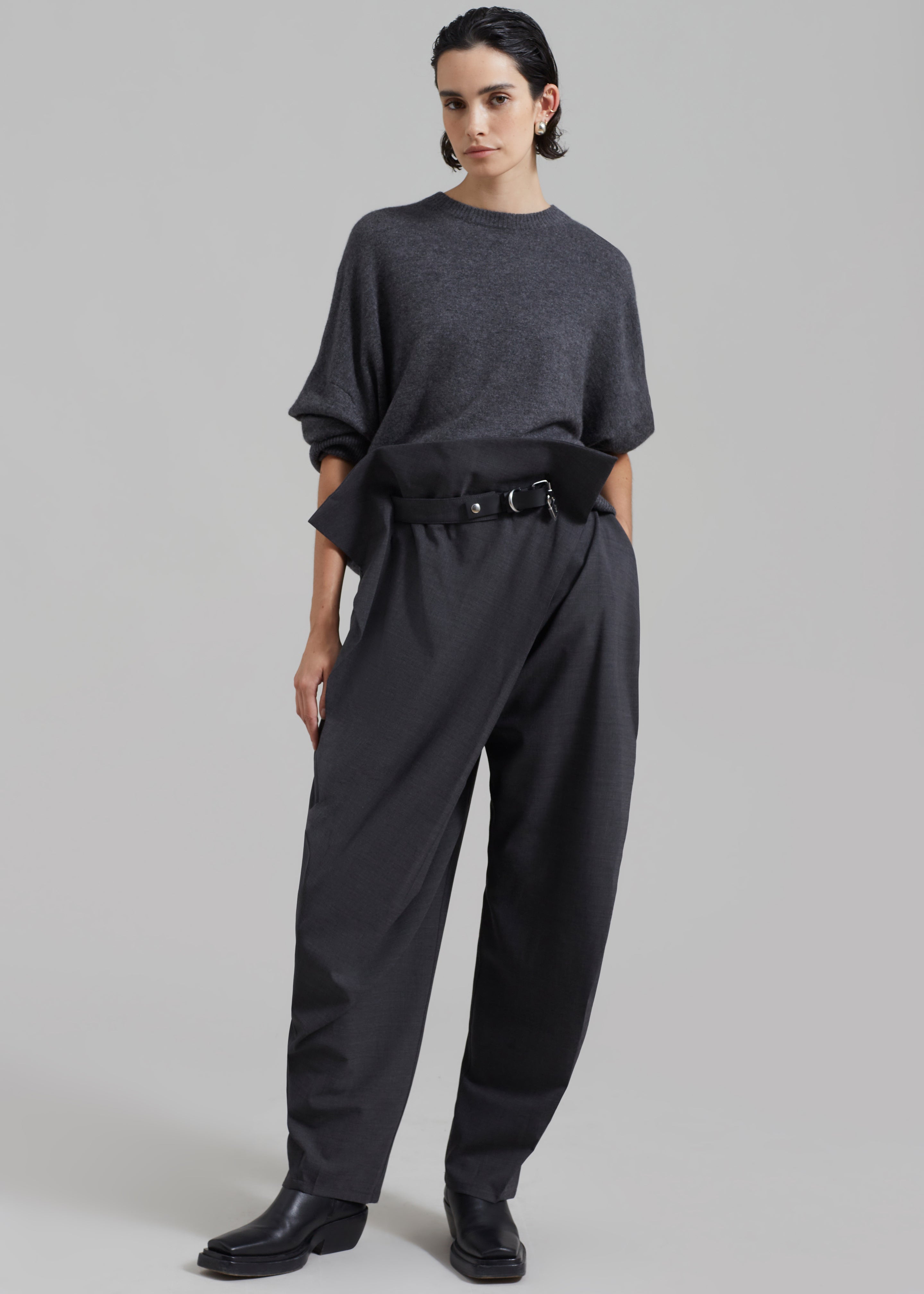JW Anderson Padlock Strap Fold Over Trousers - Mid Grey Melange - 5
