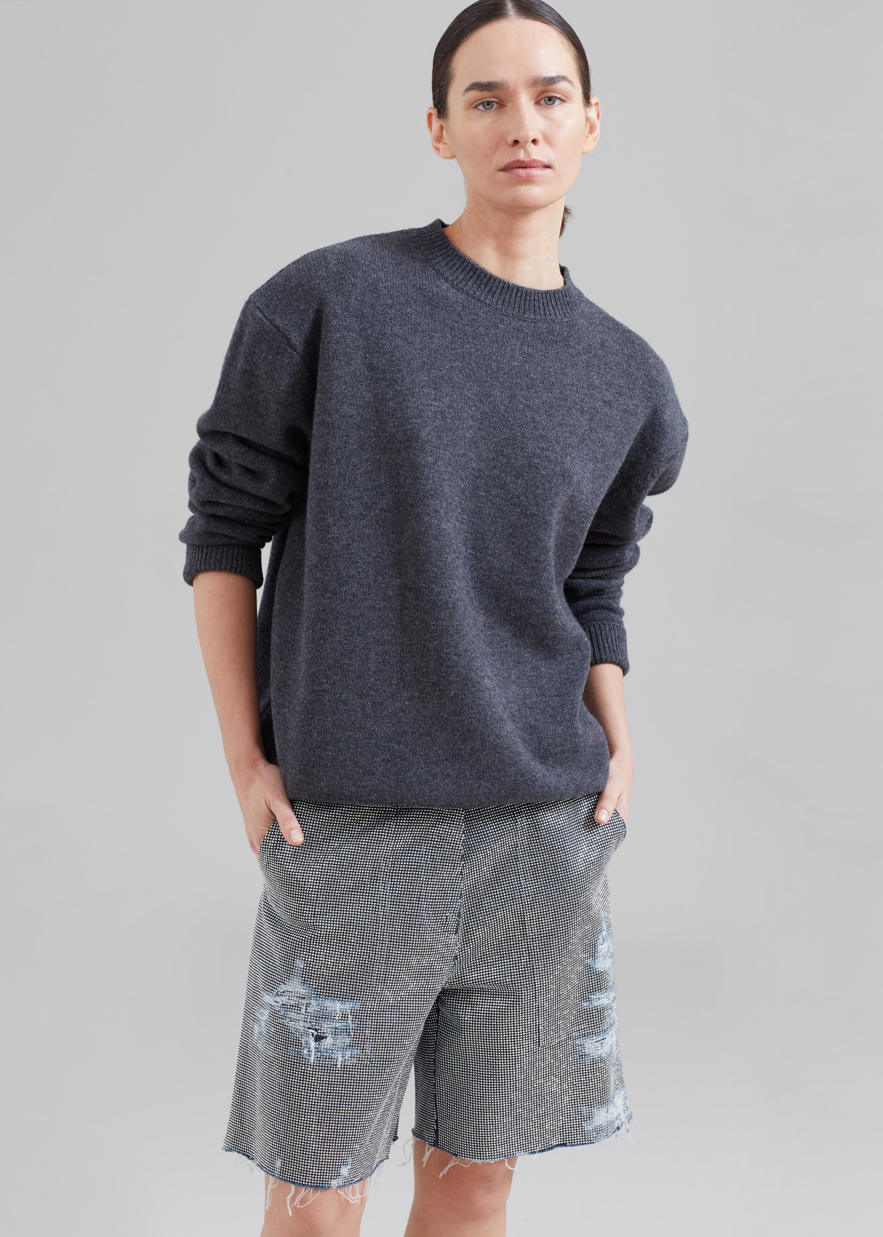 JW Anderson Studded Workwear Shorts - Indigo/Silver - 7