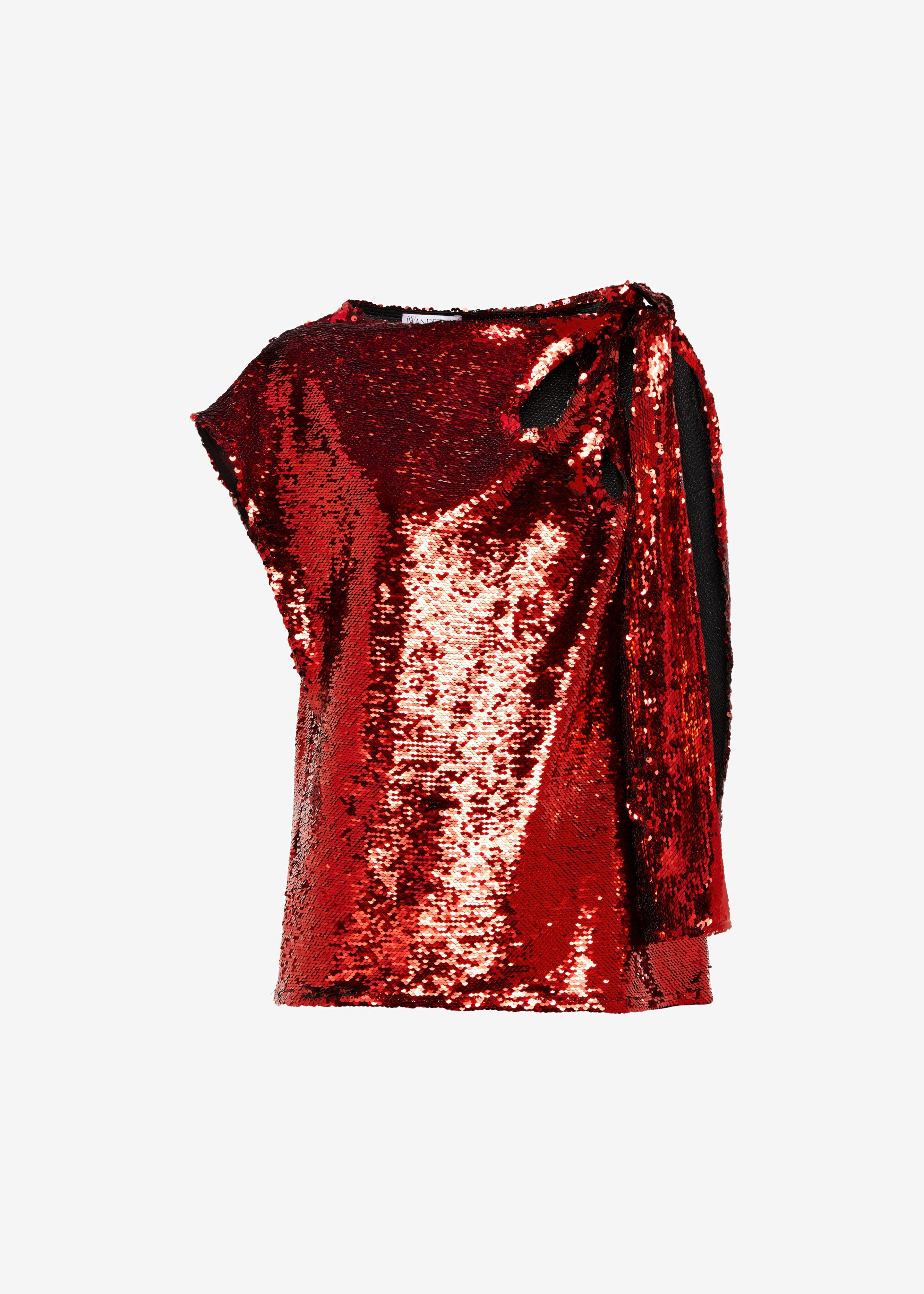 JW Anderson Cutout Sequin Asymmetric Tank Top - Scarlet - 7