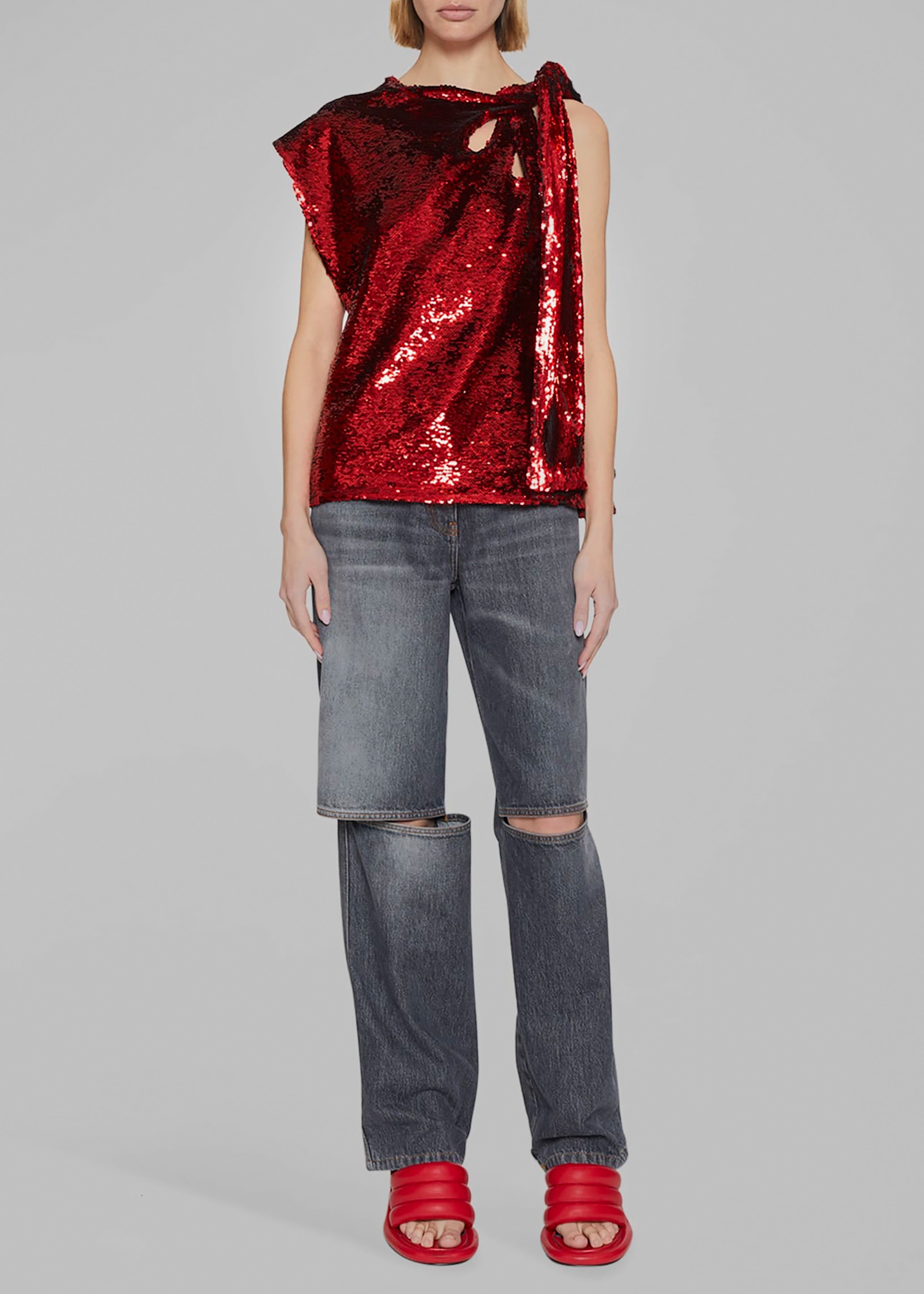 JW Anderson Cutout Sequin Asymmetric Tank Top - Scarlet - 5