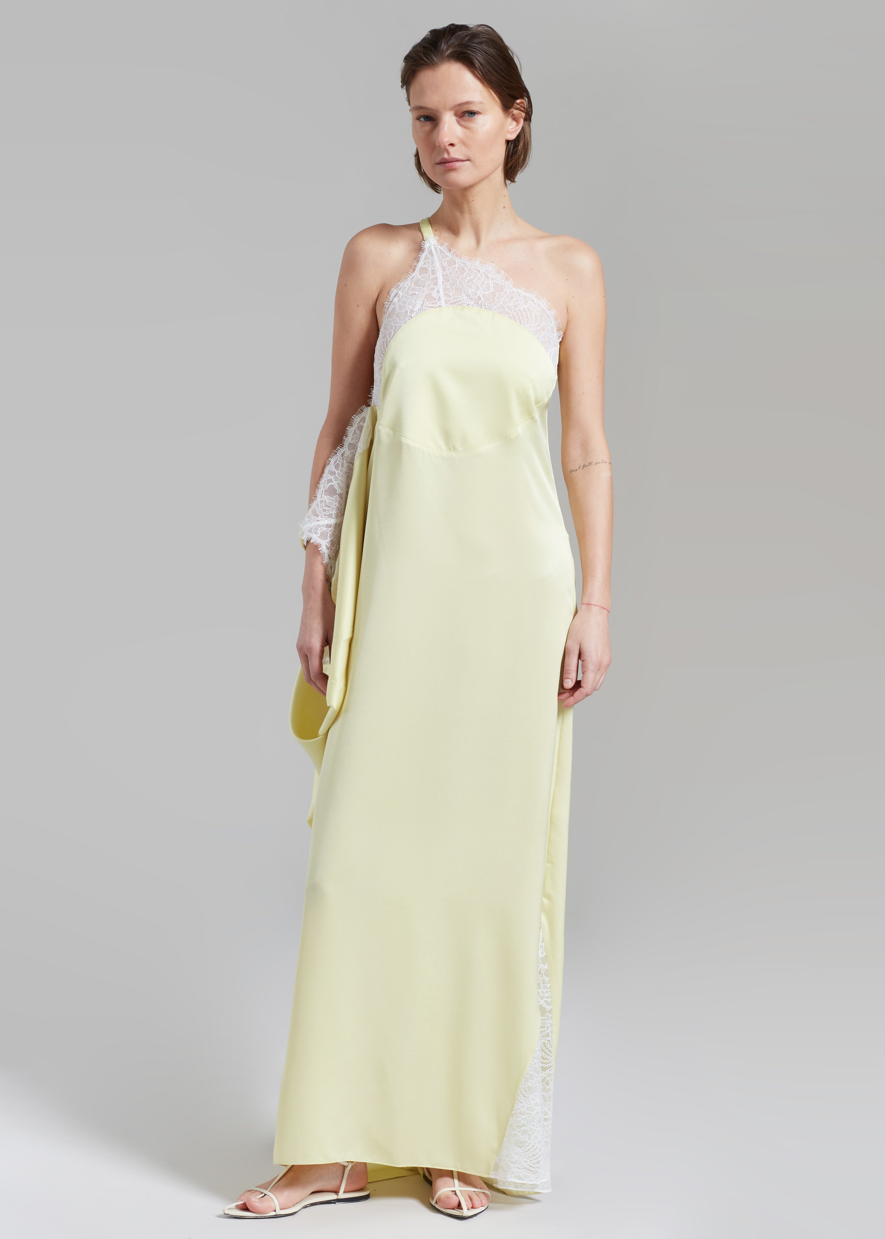 JW Anderson One Shoulder Asymmetric Lace Slip Dress - Pale Yellow - 4