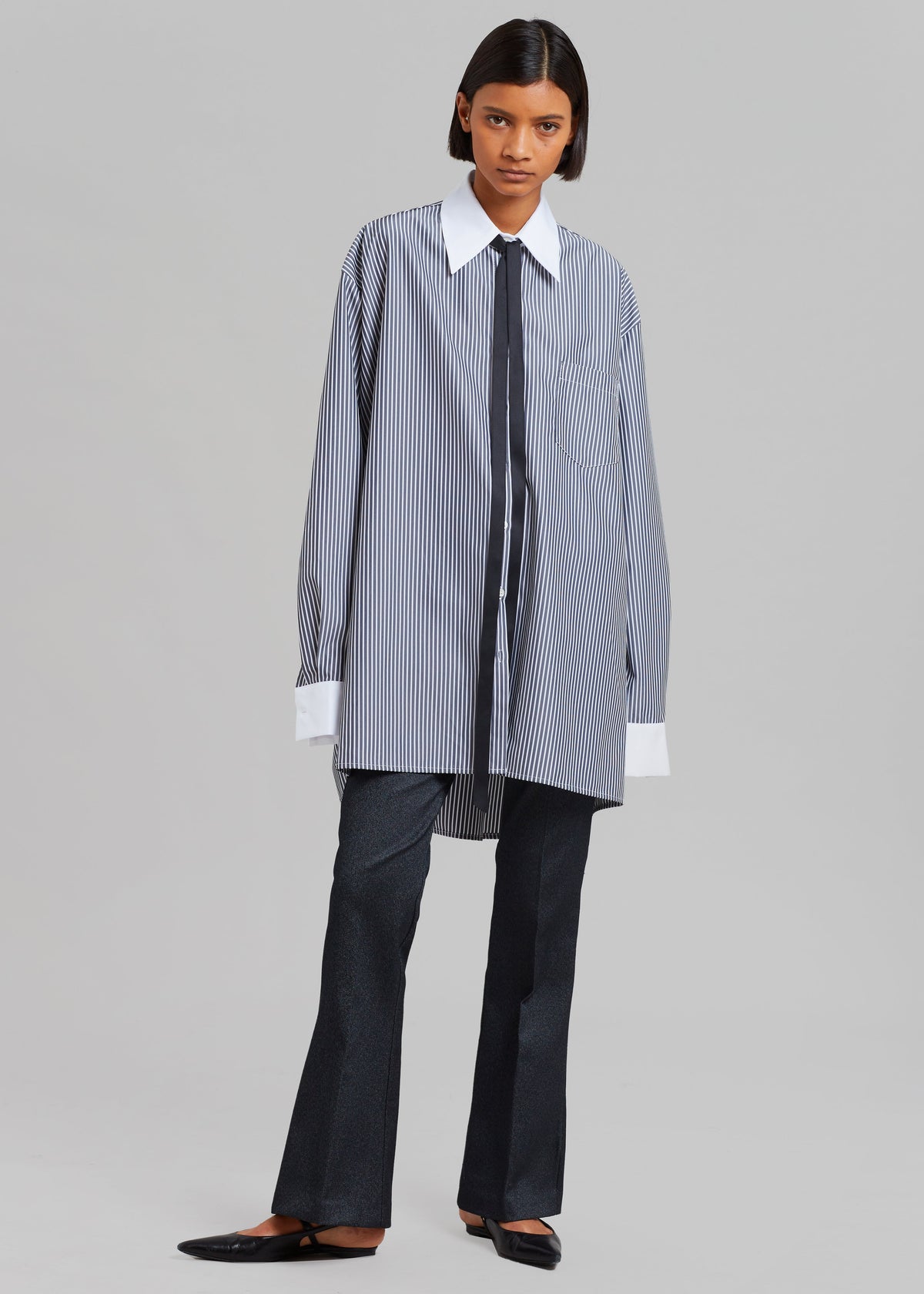 Jany Tie-Neck Shirt - Black Stripe - 8