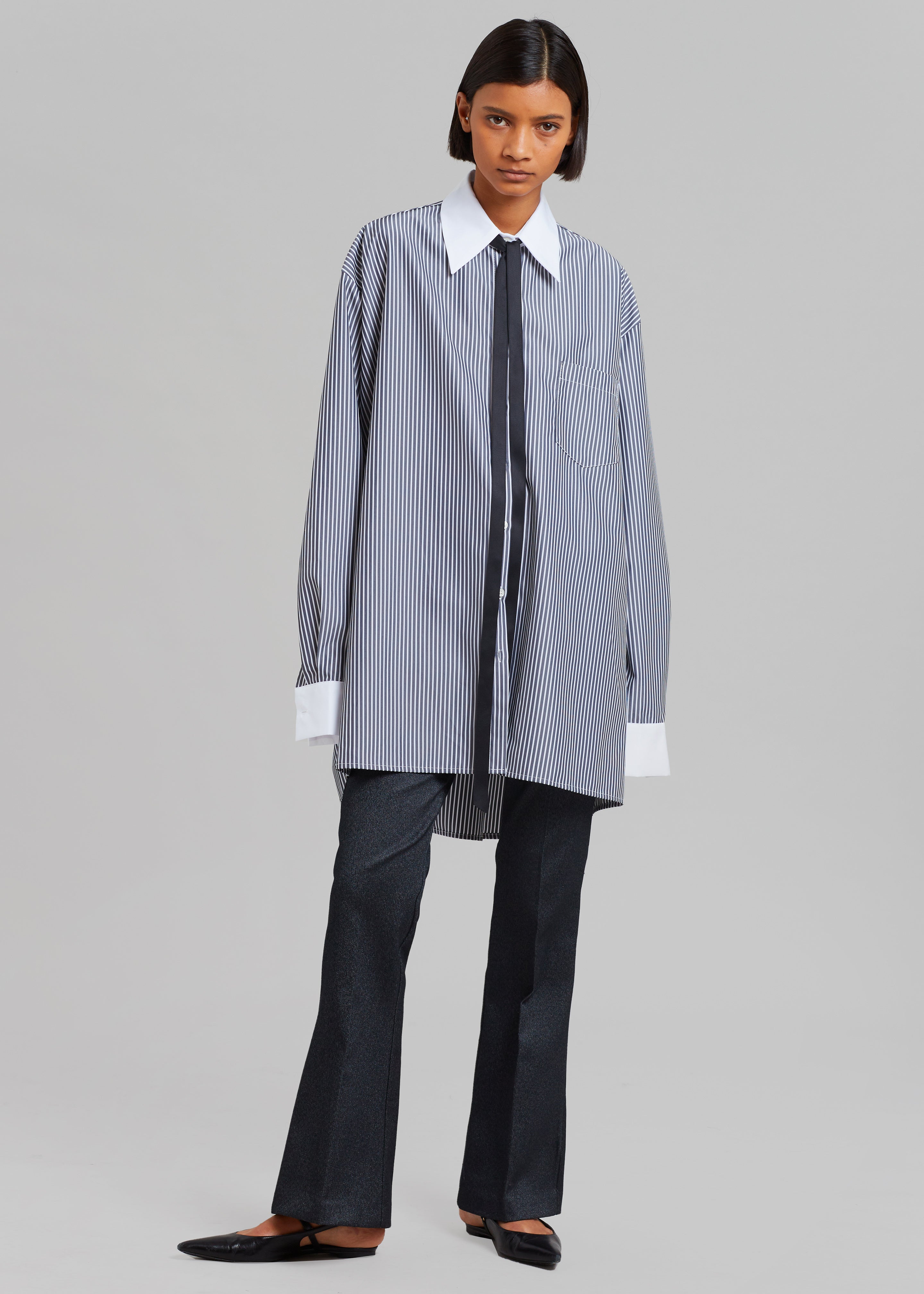Jany Tie-Neck Shirt - Black Stripe - 8