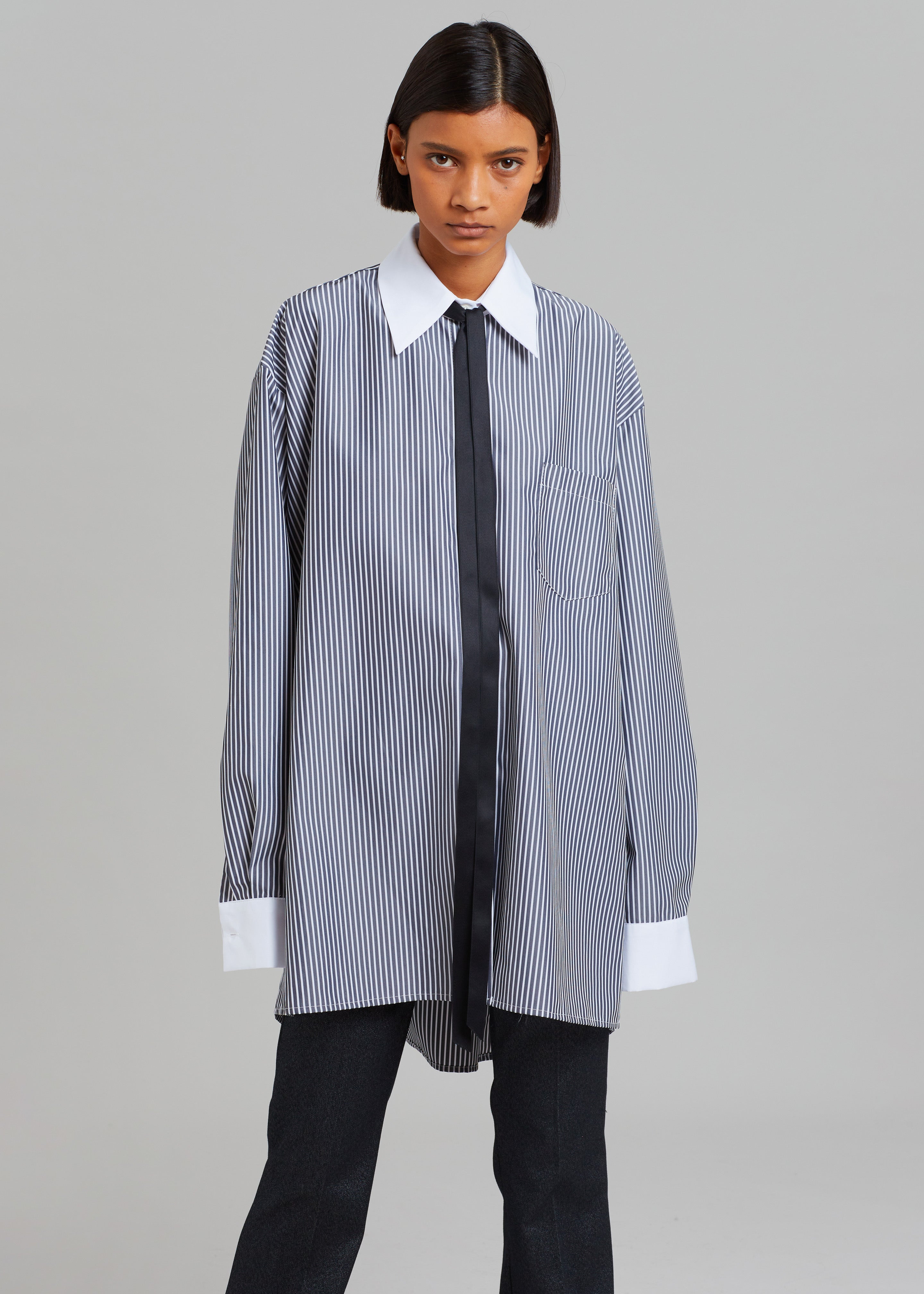 Jany Tie-Neck Shirt - Black Stripe - 7