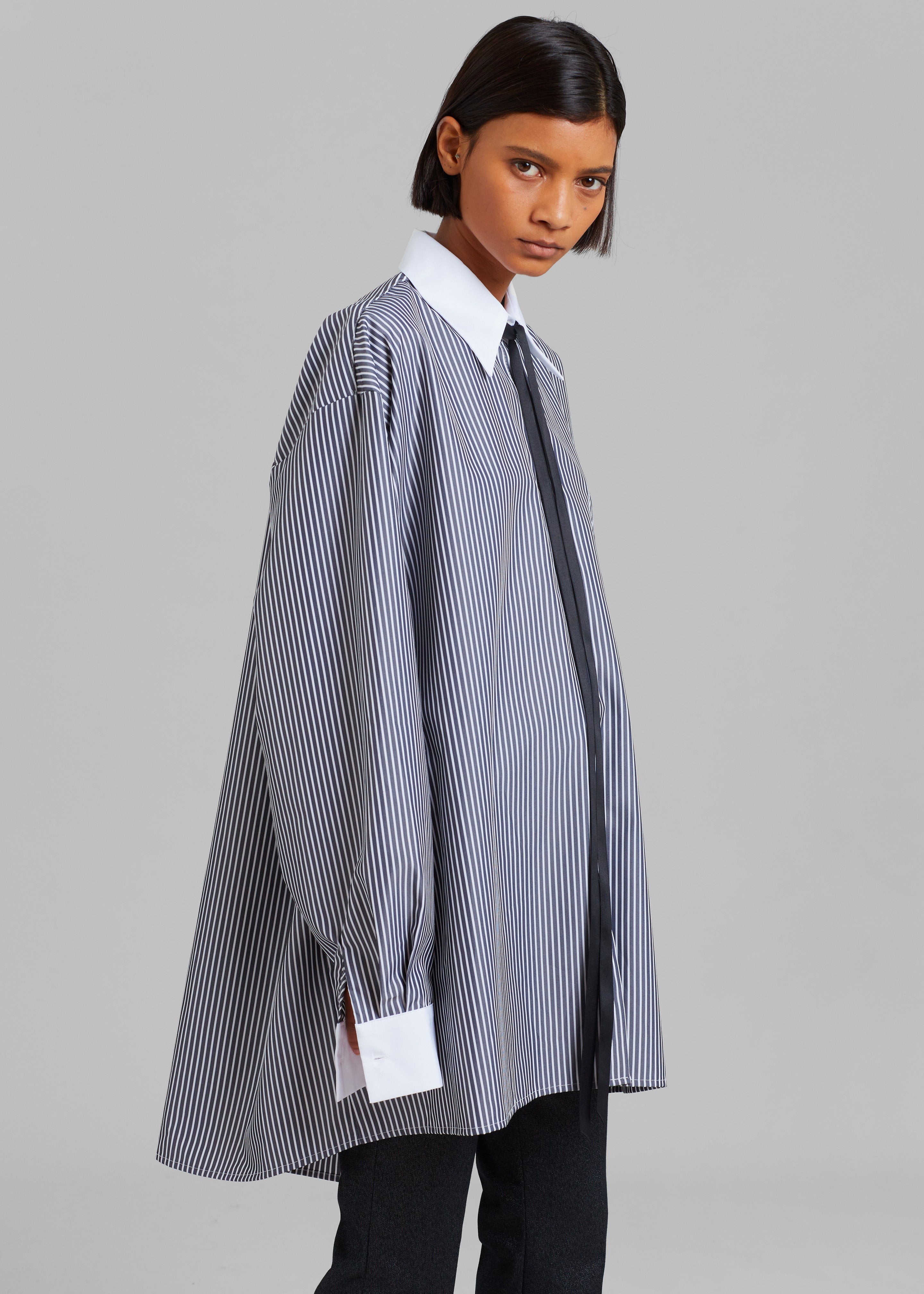 Jany Tie-Neck Shirt - Black Stripe - 5