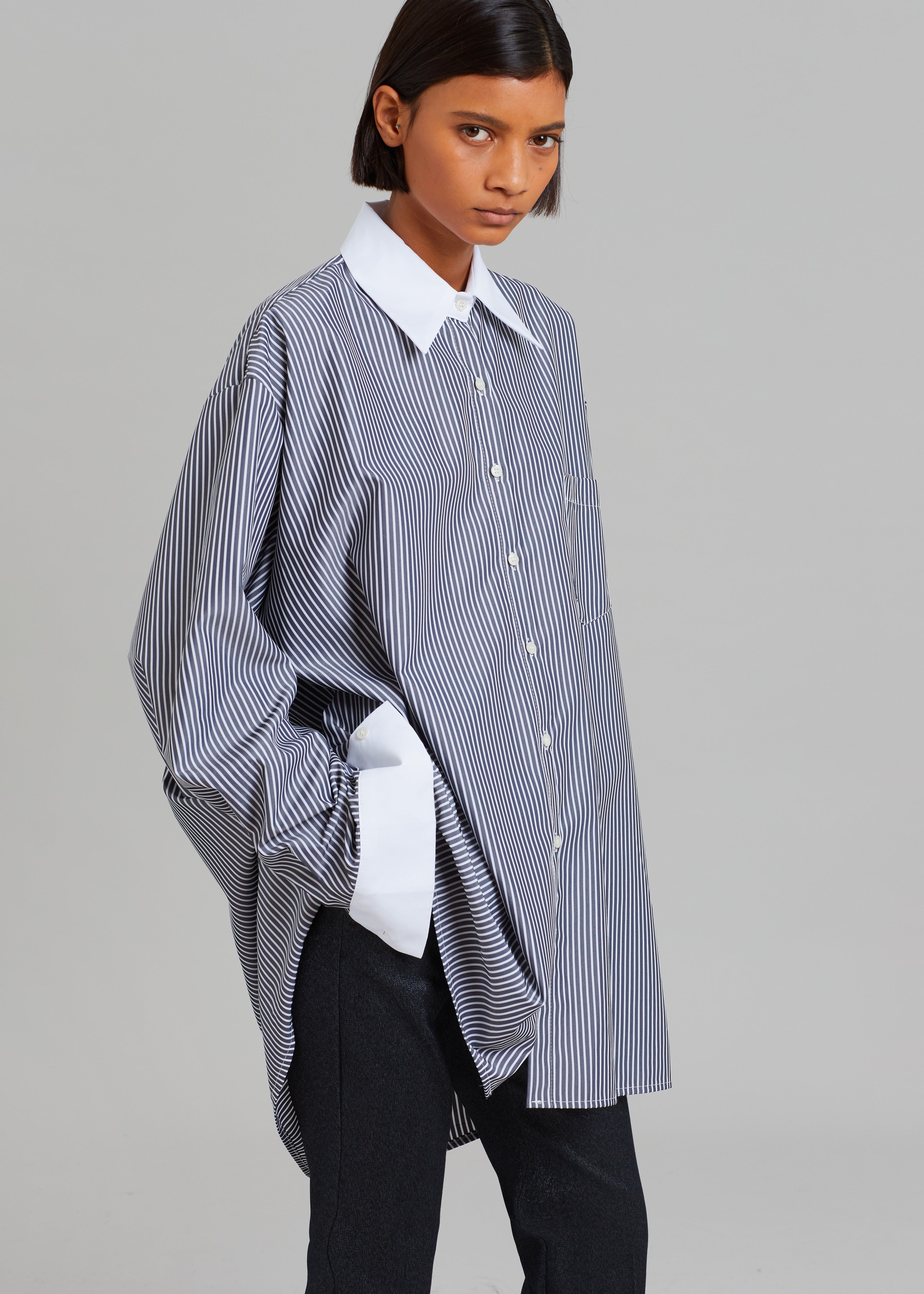 Jany Tie-Neck Shirt - Black Stripe - 2