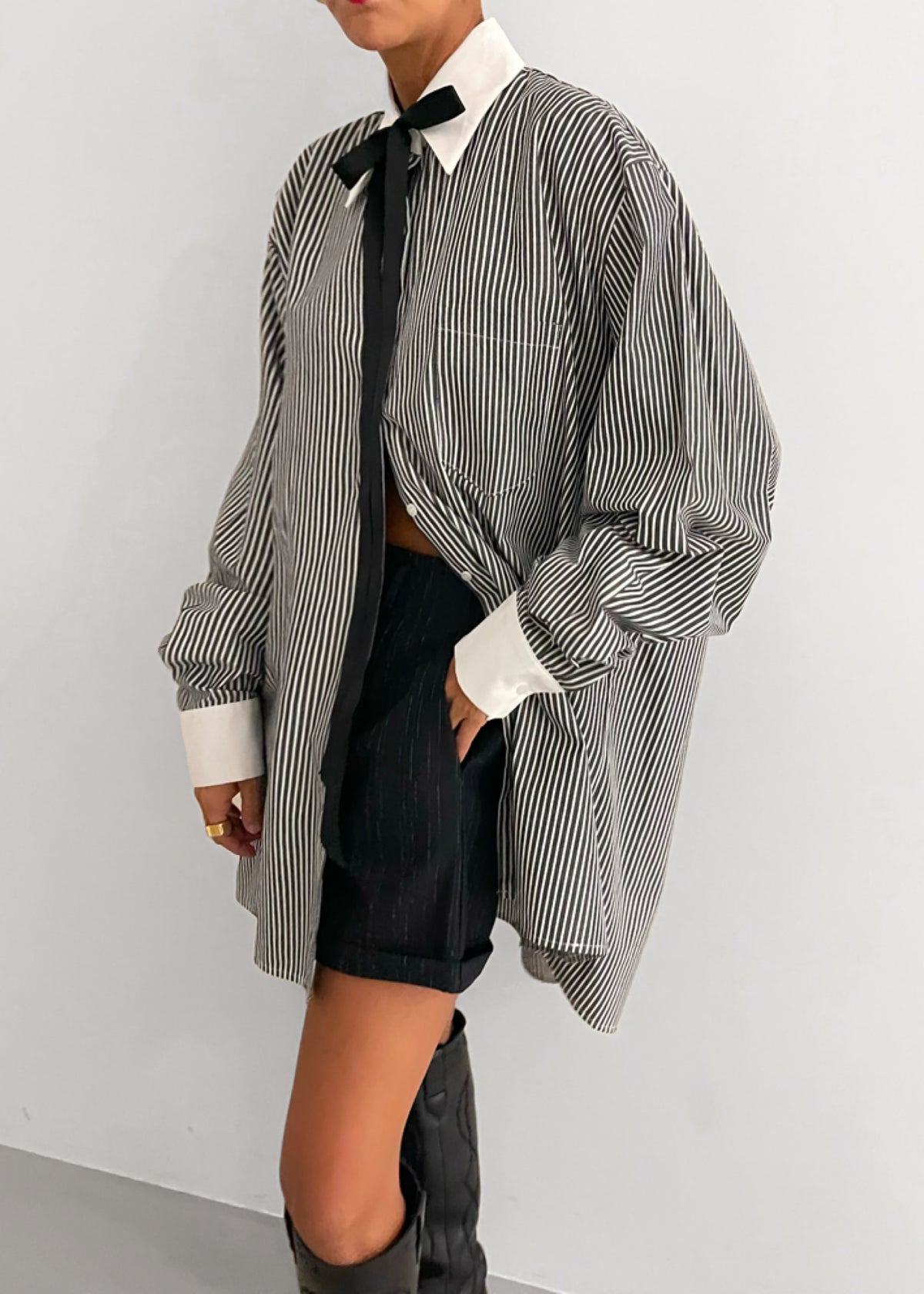 Jany Tie-Neck Shirt - Black Stripe - 10