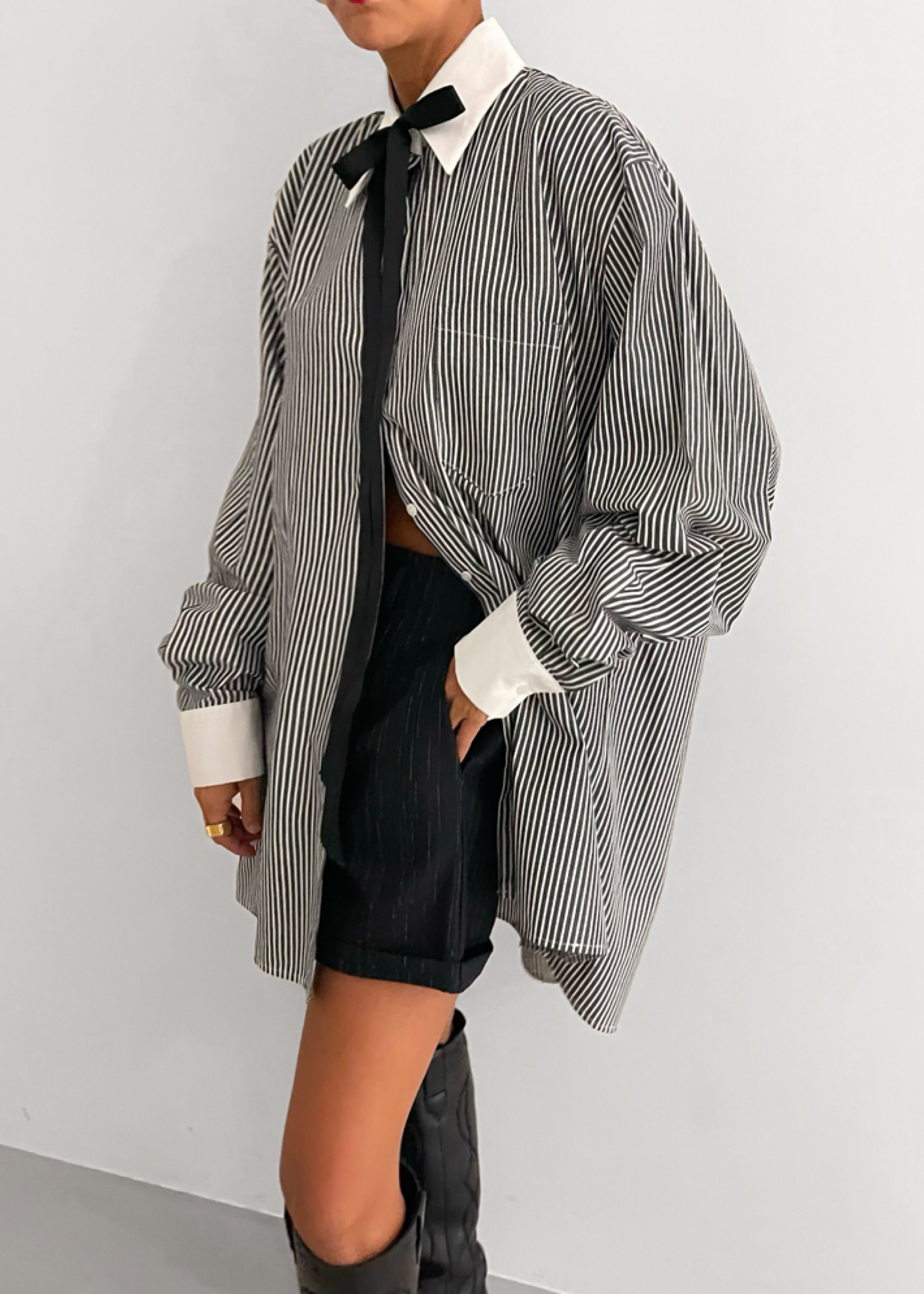 Jany Tie-Neck Shirt - Black Stripe - 10