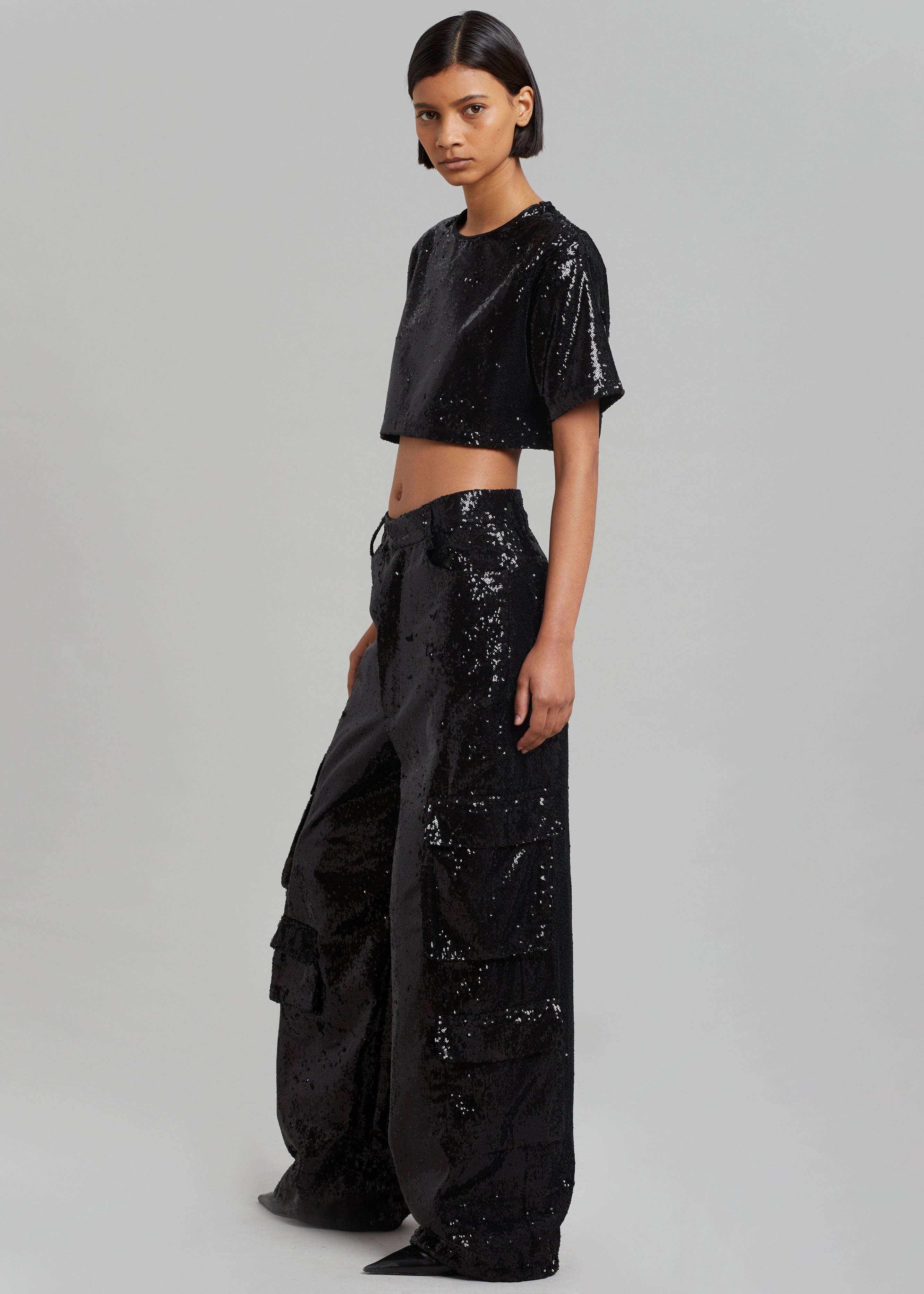 Donna Oversized Cargo Pants - Black Sequins - 13