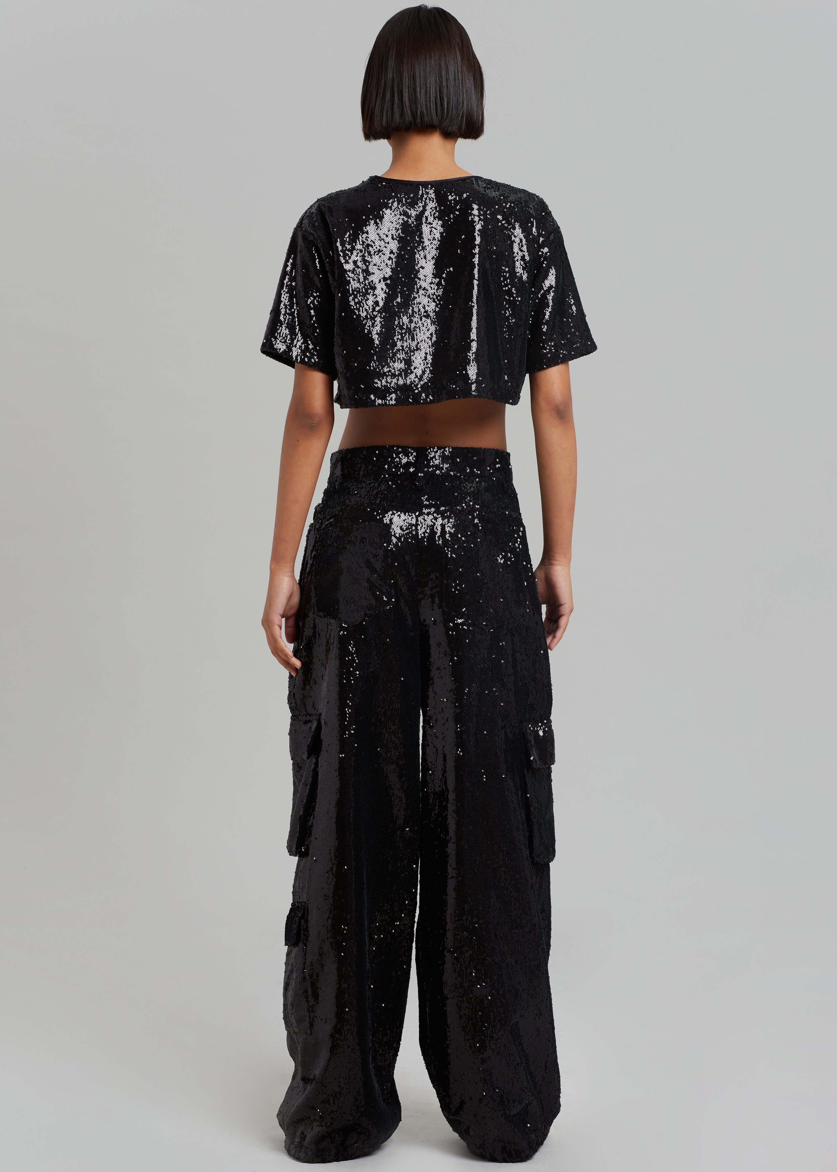 Donna Oversized Cargo Pants - Black Sequins - 14