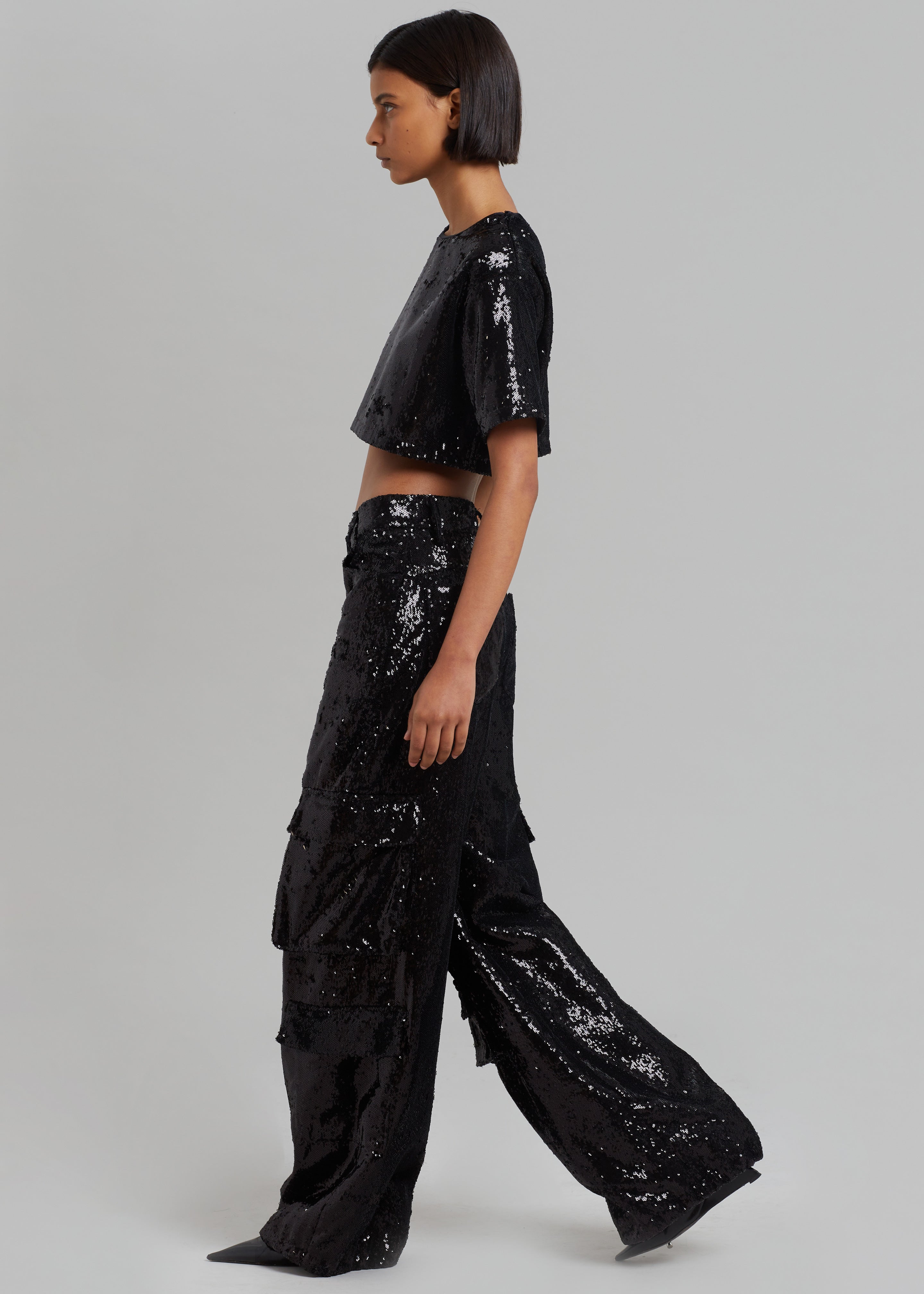 Donna Oversized Cargo Pants - Black Sequins - 6
