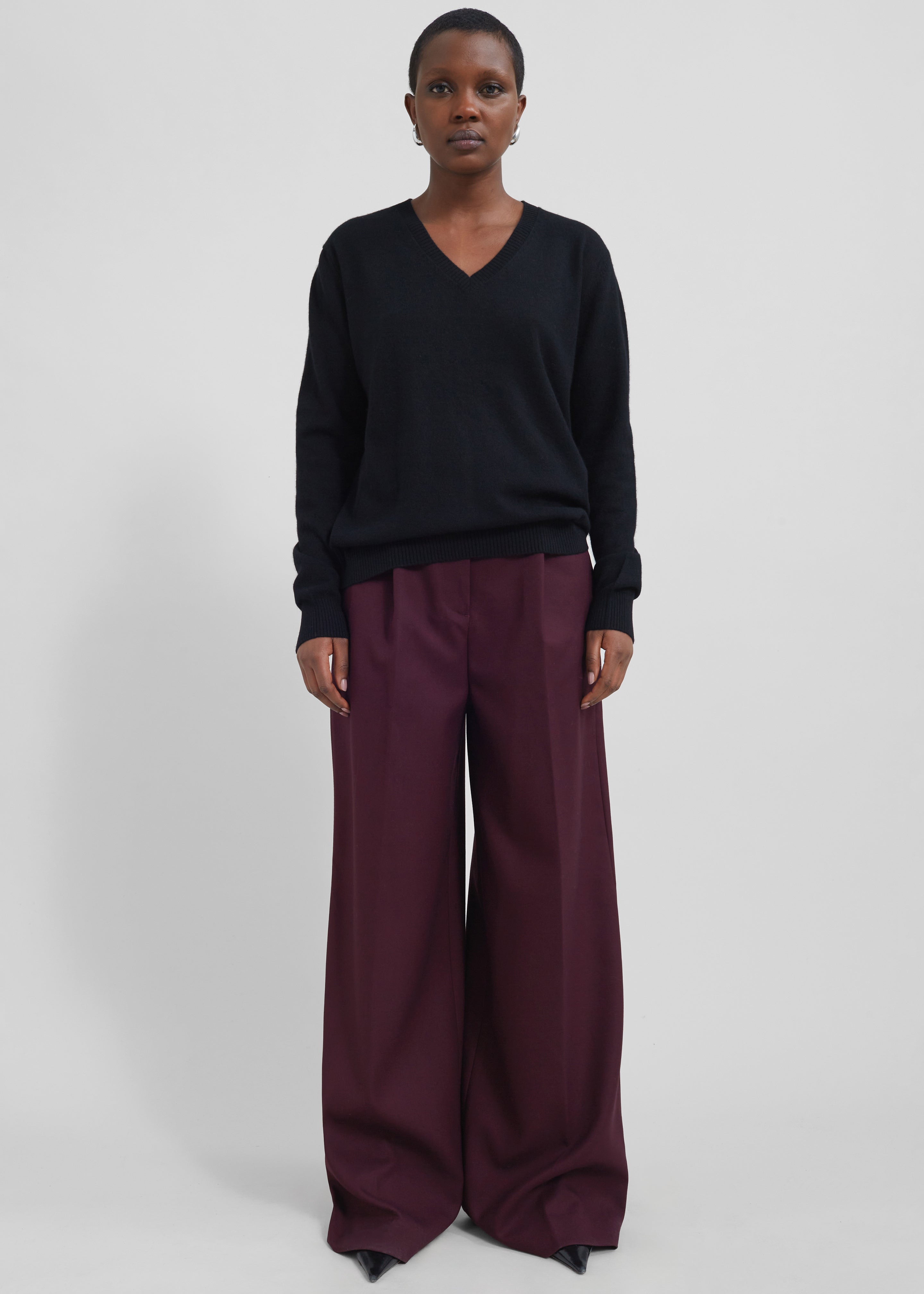 Kamila Wide Leg Trousers - Burgundy - 4