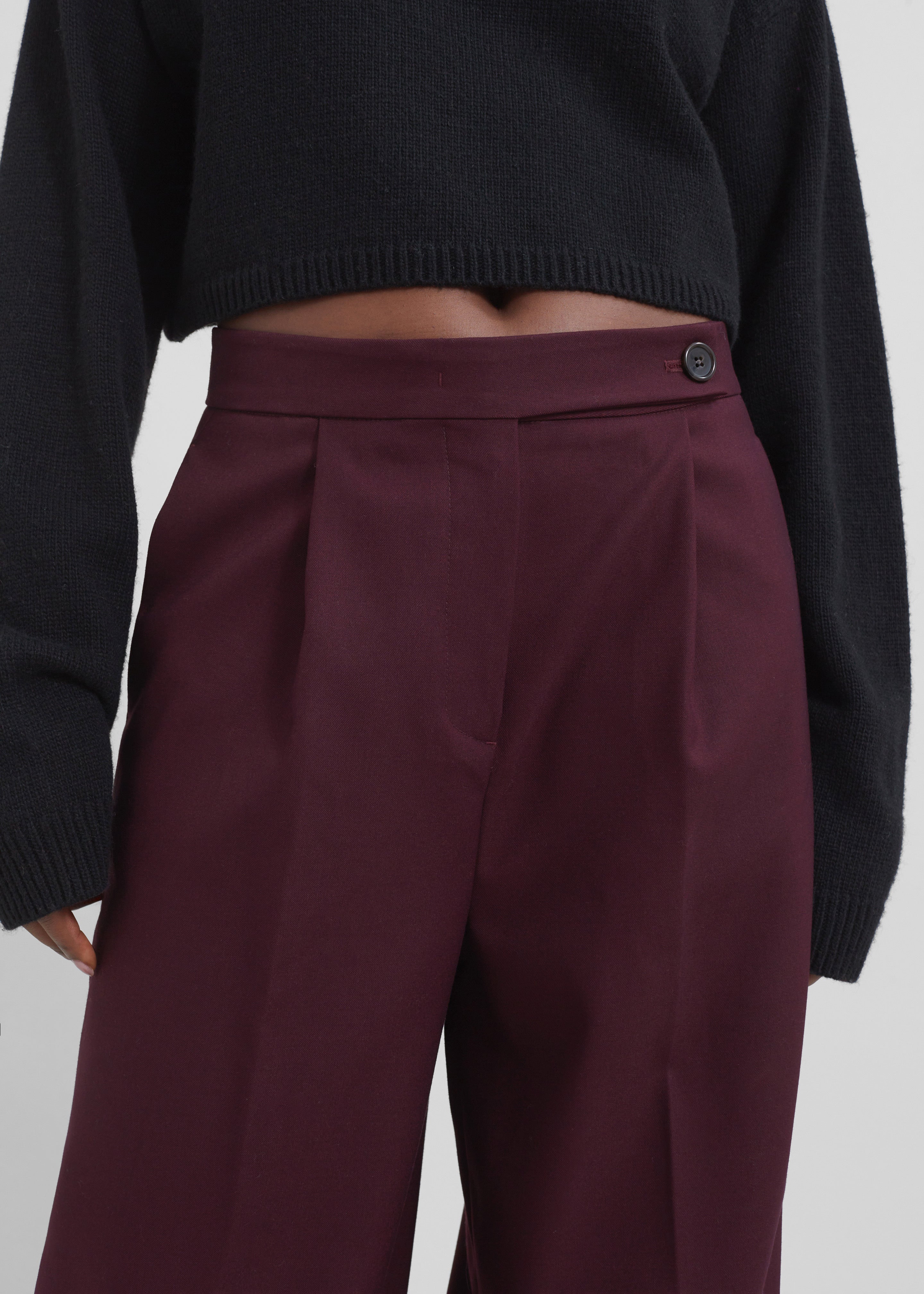 Kamila Wide Leg Trousers - Burgundy - 3