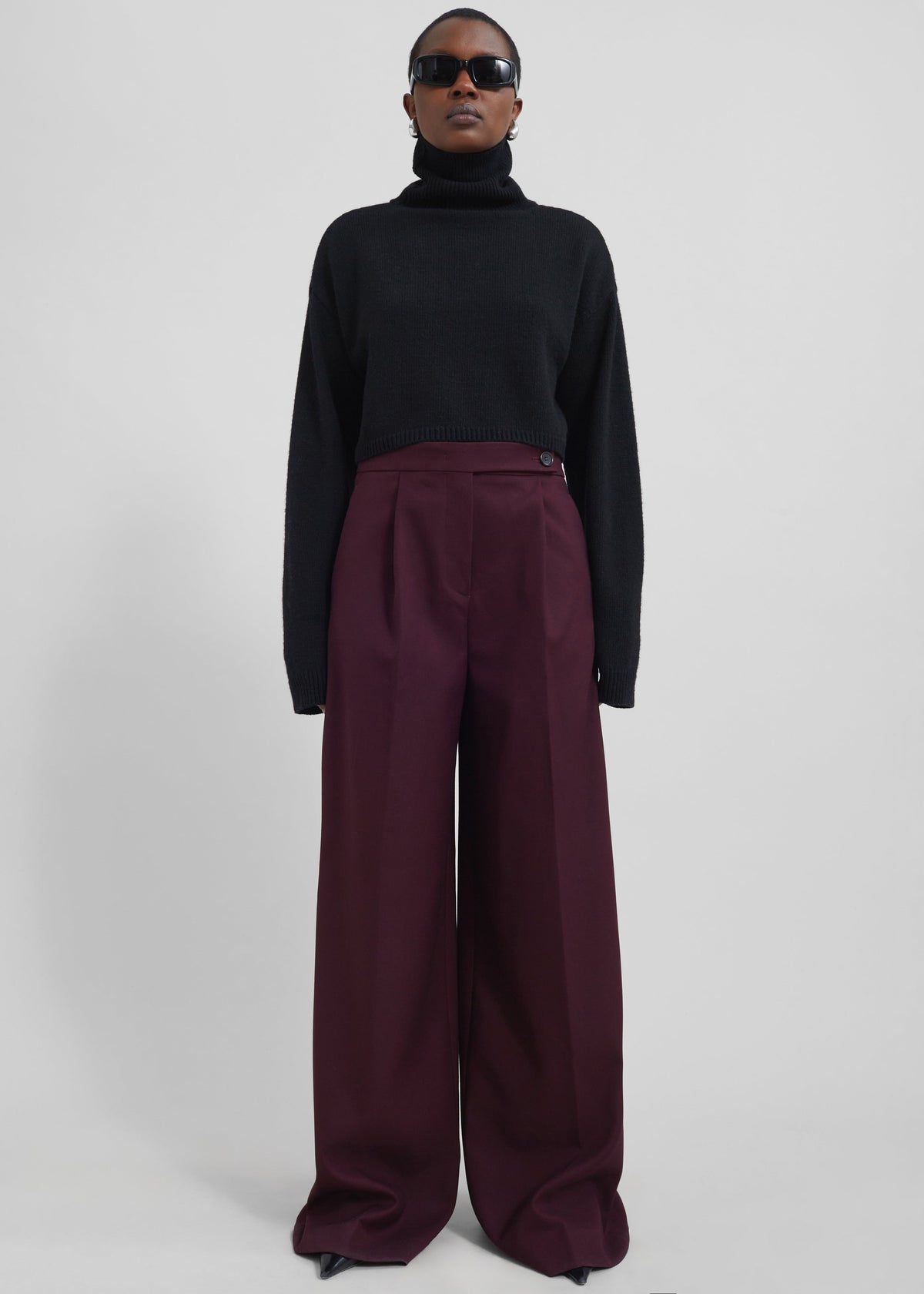 Kamila Wide Leg Trousers - Burgundy - 6