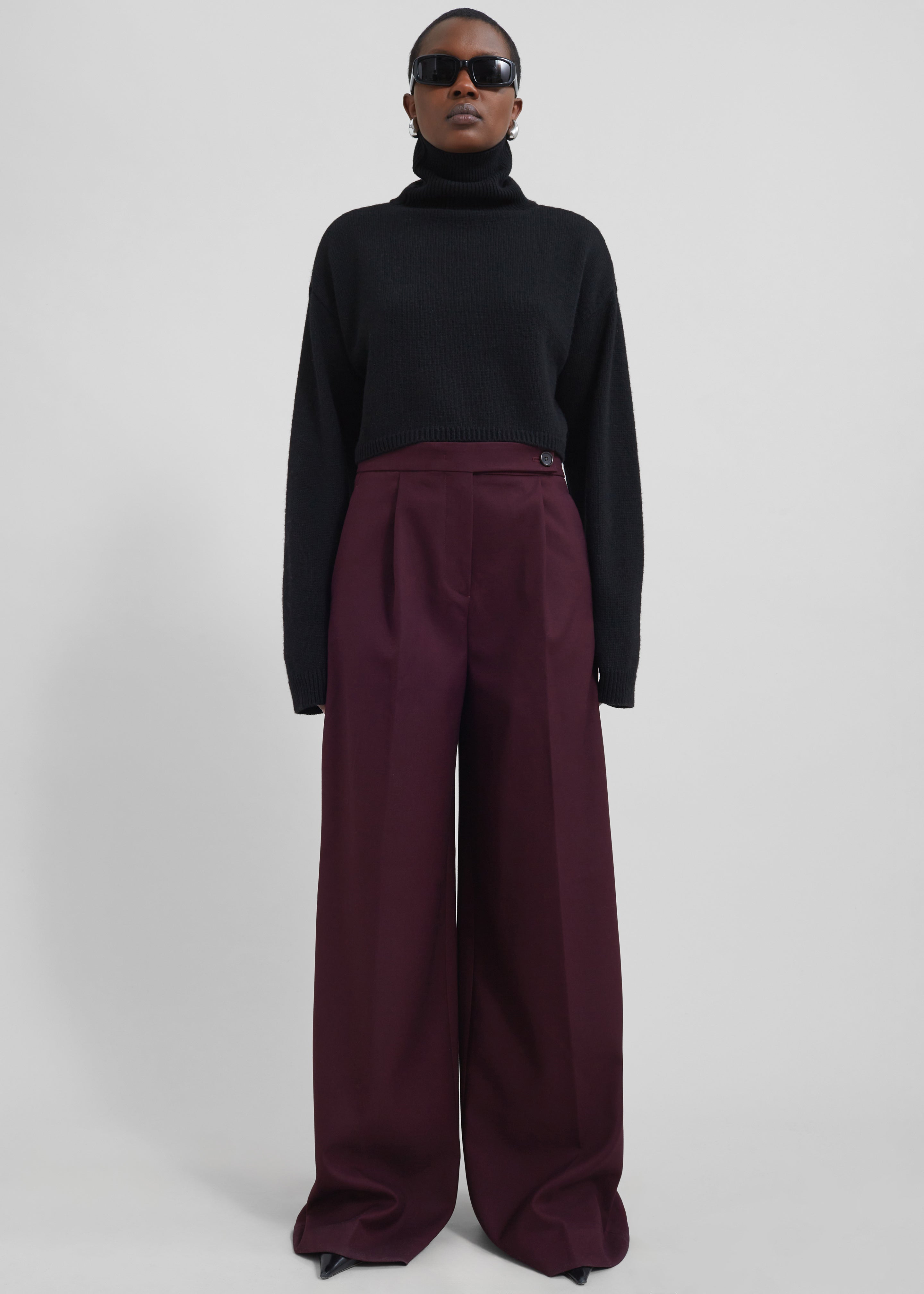 Kamila Wide Leg Trousers - Burgundy - 6