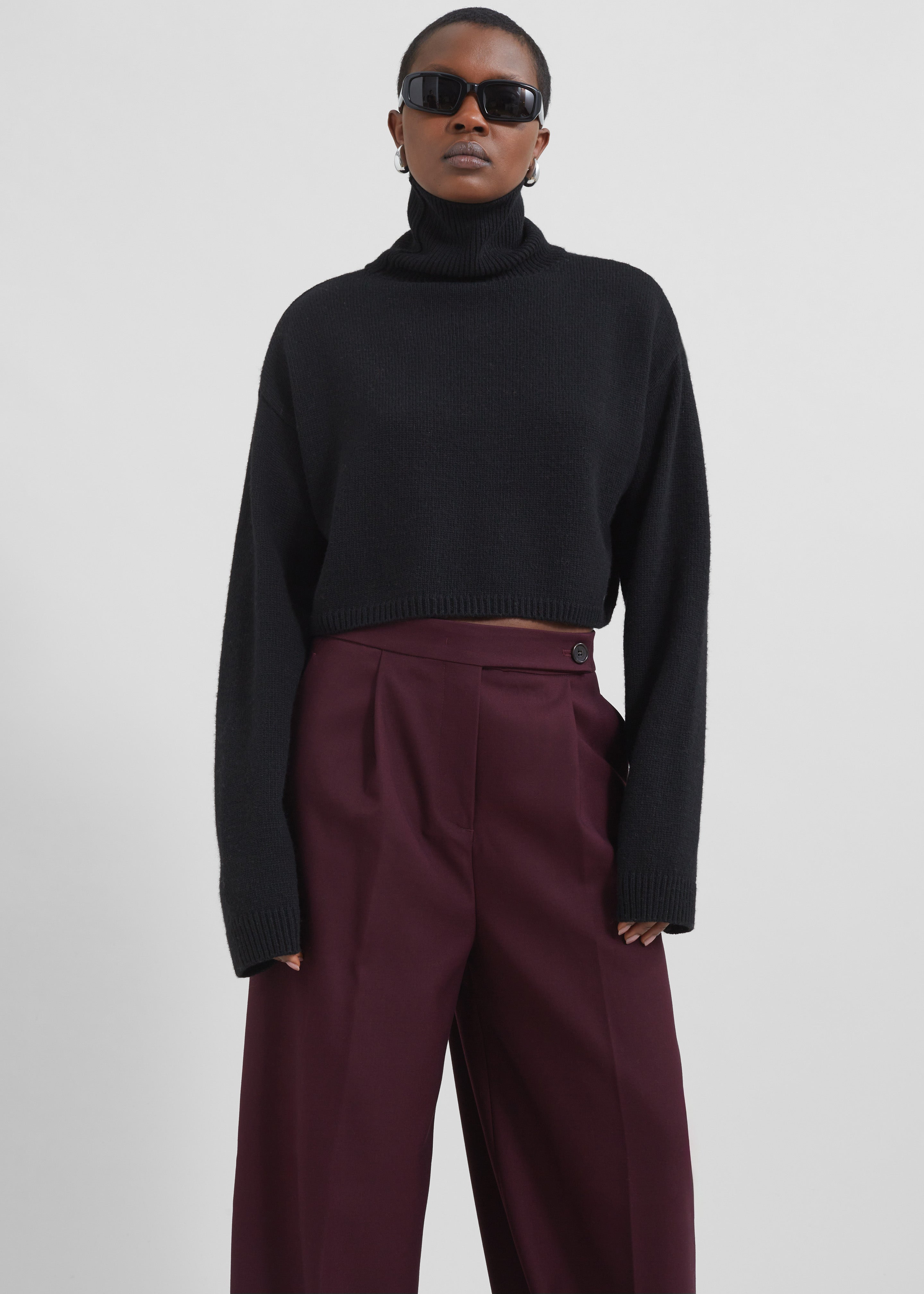 Kamila Wide Leg Trousers - Burgundy - 7