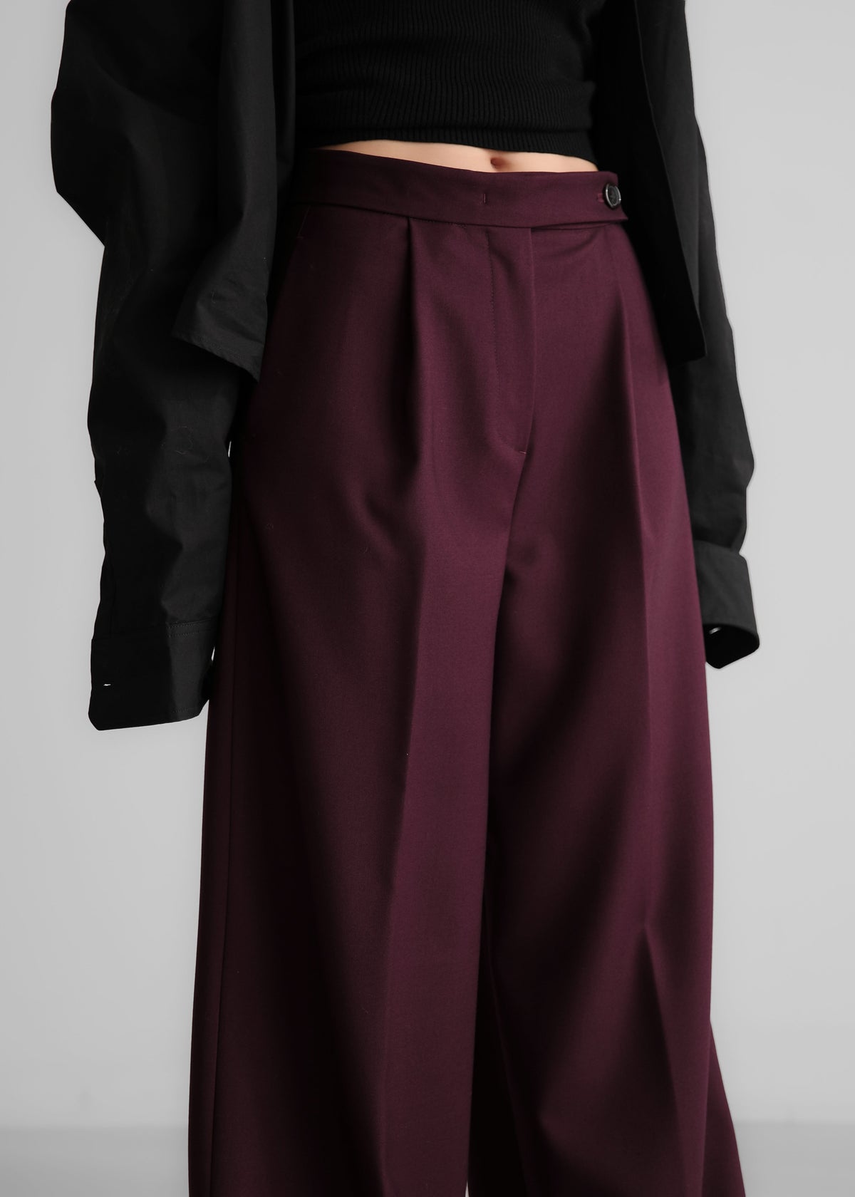 Kamila Wide Leg Trousers - Burgundy - 9
