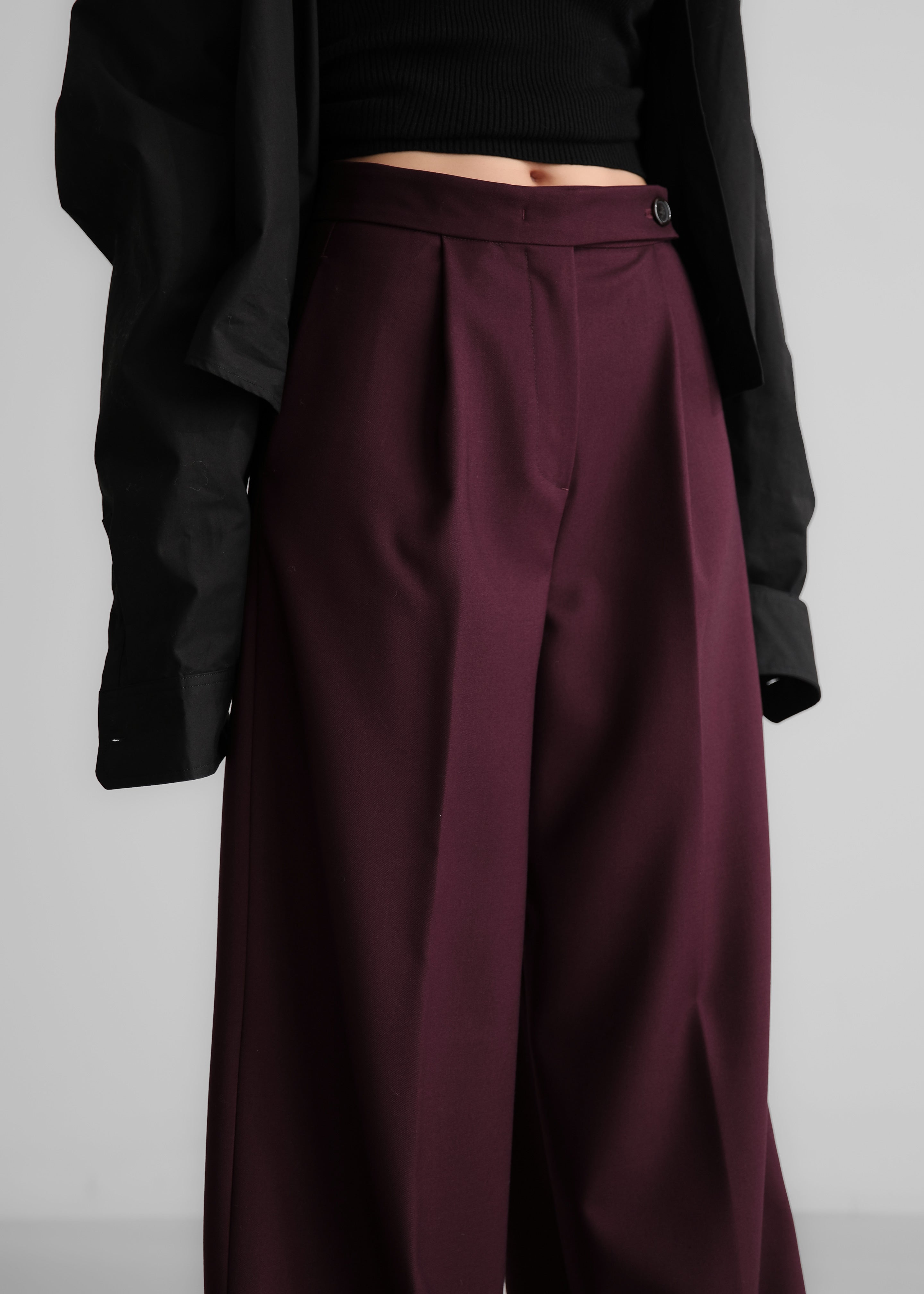 Kamila Wide Leg Trousers - Burgundy - 9